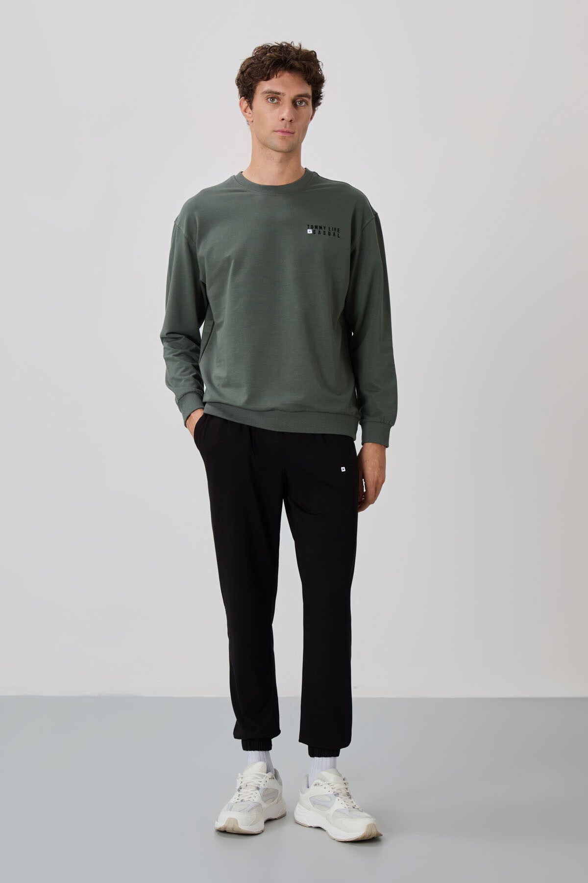Image of Çağla - Siyah Casual O Yaka Lastik Paça Pamuklu Erkek Oversize Eşofman Takımı - 85120