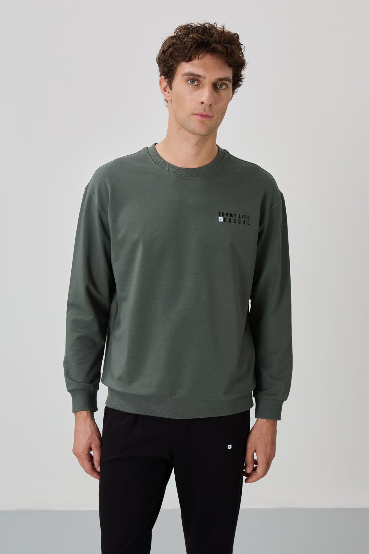 Image of Çağla - Siyah Casual O Yaka Lastik Paça Pamuklu Erkek Oversize Eşofman Takımı - 85120