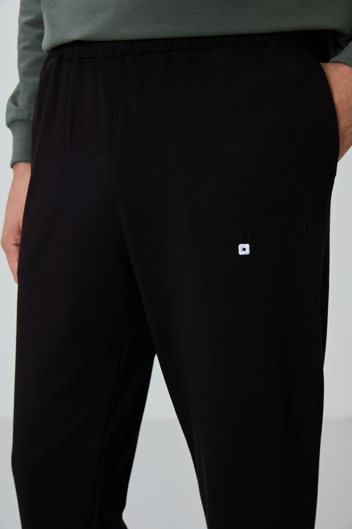 Image of Çağla - Siyah Casual O Yaka Lastik Paça Pamuklu Erkek Oversize Eşofman Takımı - 85120