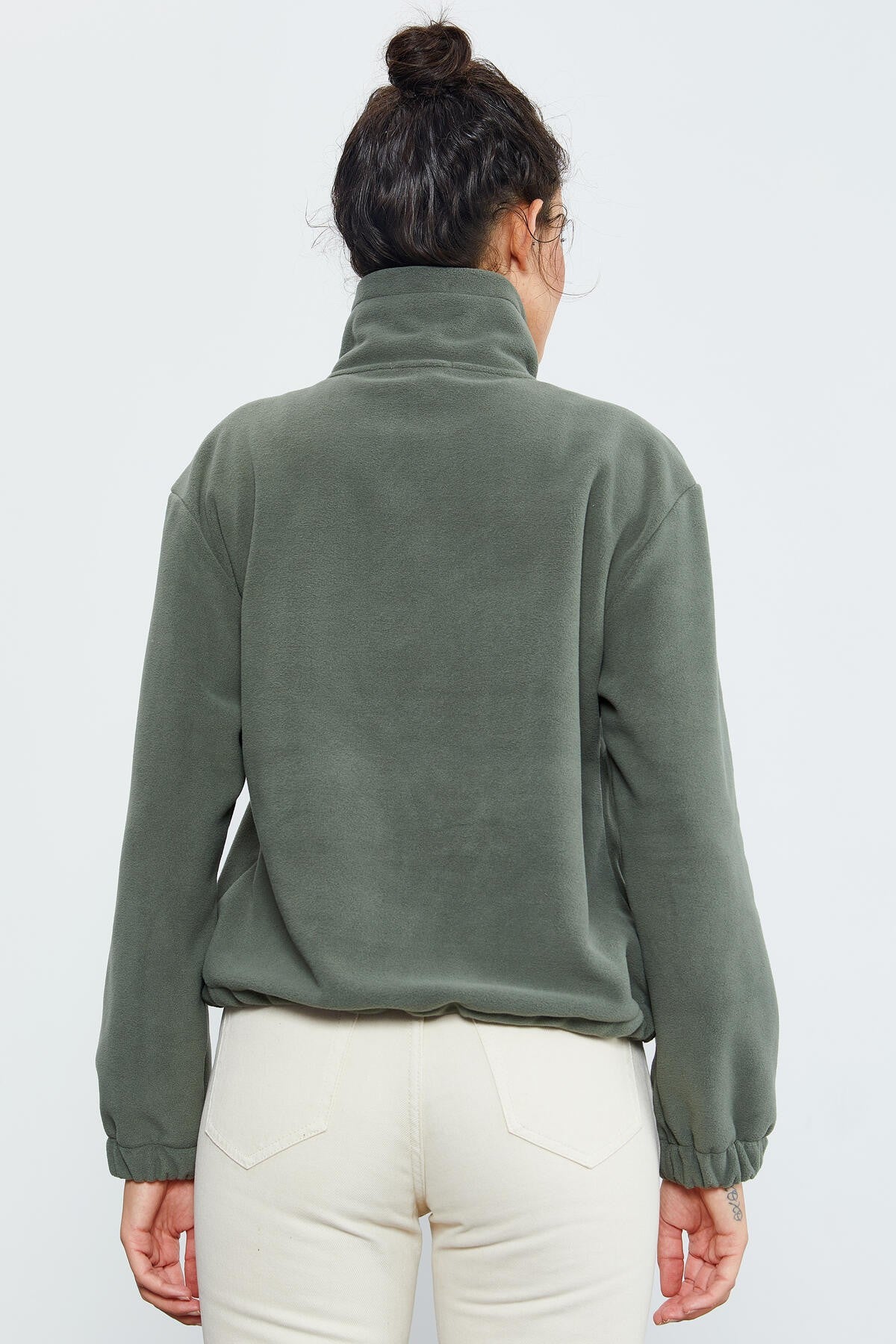 Image of Çağla Yarım Fermuar Etek Ucu Büzgülü Kadın Polar Oversize Sweatshirt - 97171