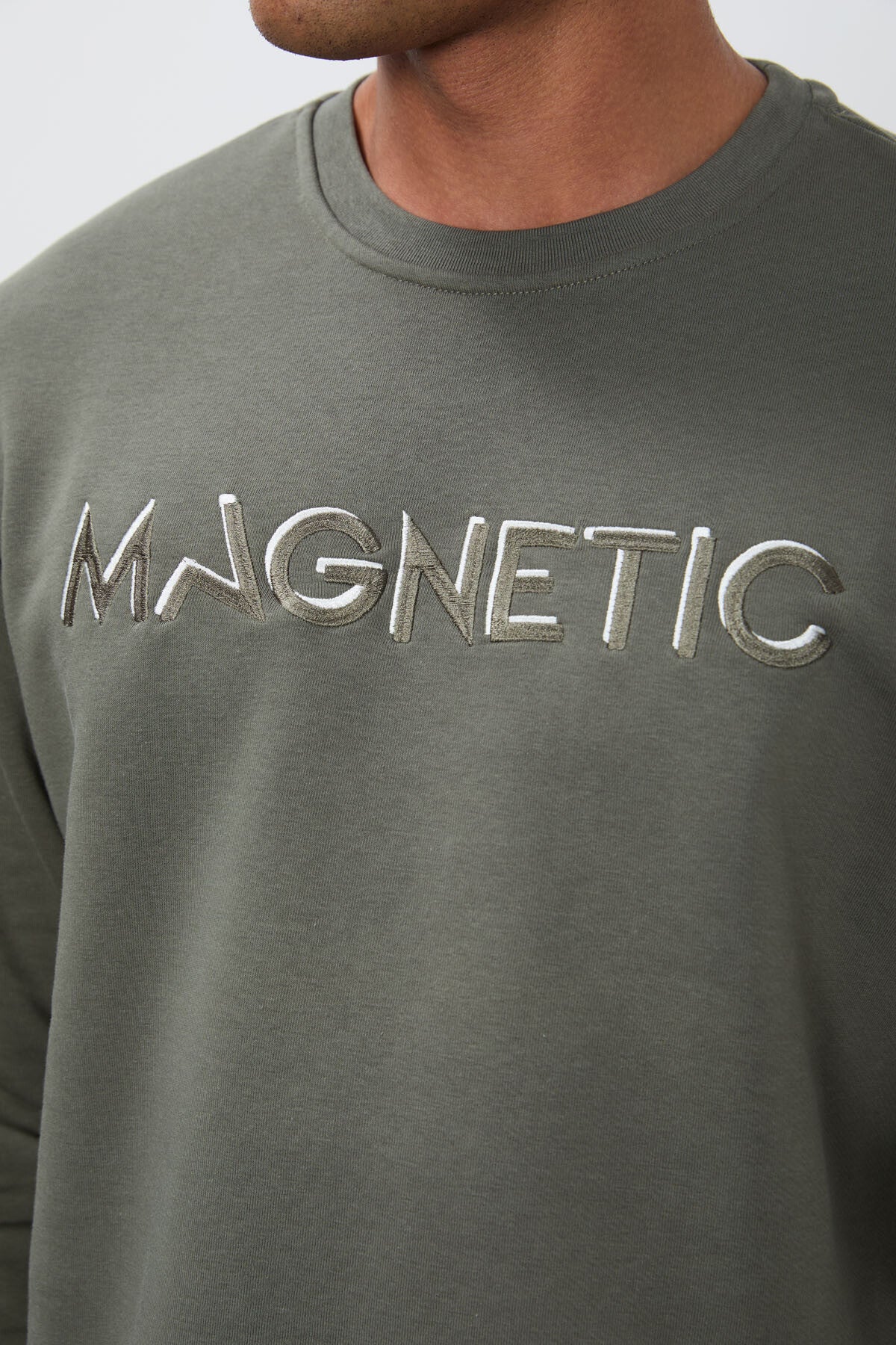 Image of Çağla Yazı Nakışlı O Yaka Rahat Form İçi Polarlı Erkek Sweatshirt - 88020