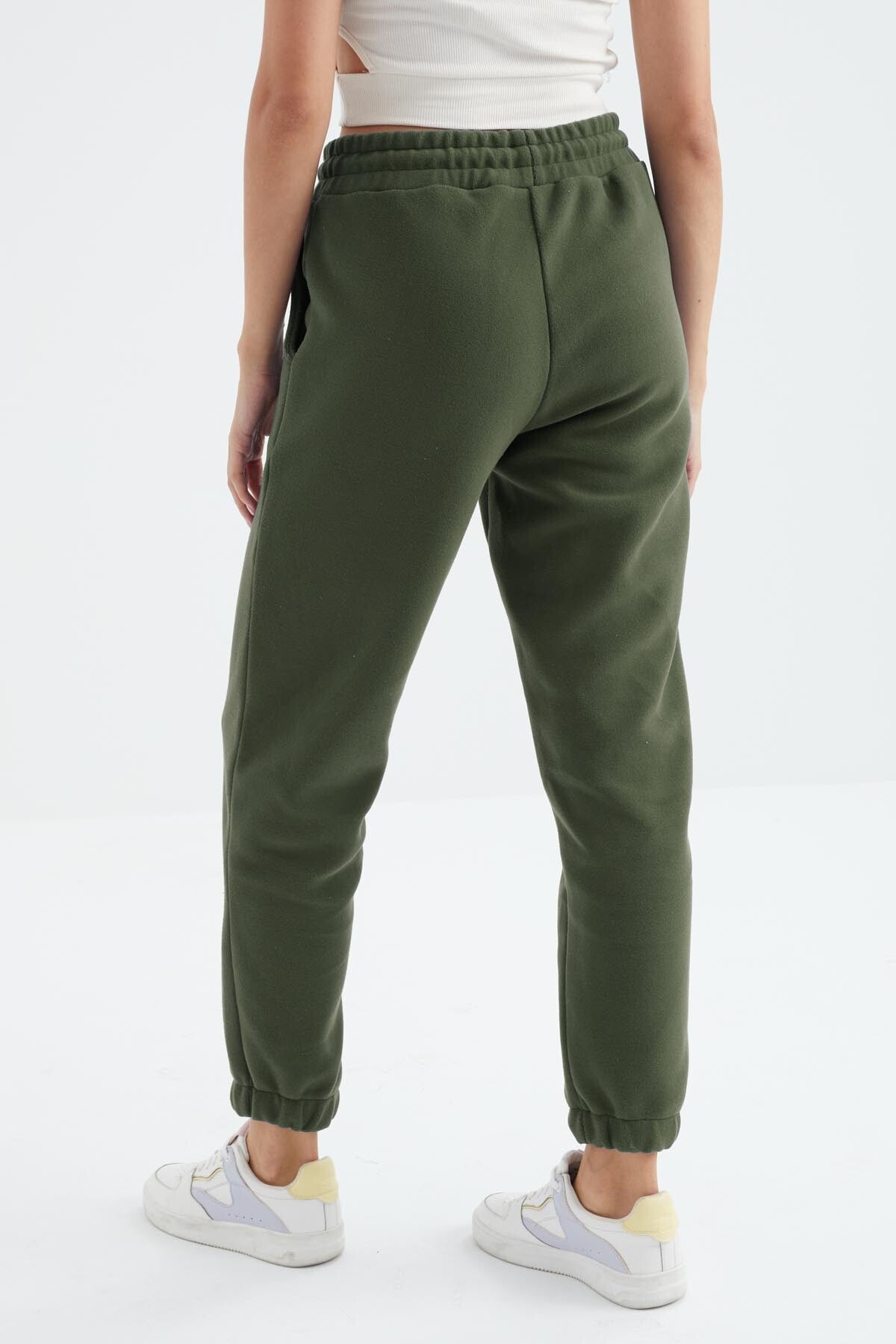 Image of Çağla Yüksek Bel Basic Bağcıklı Jogger Polar Kadın Eşofman Alt - 94622
