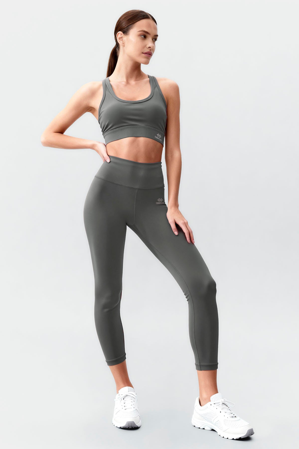 Image of Çağla Yüksek Bel Toparlayıcı Çapraz Sırt Detaylı Slim Fit Kadın Tayt Takım - 95283