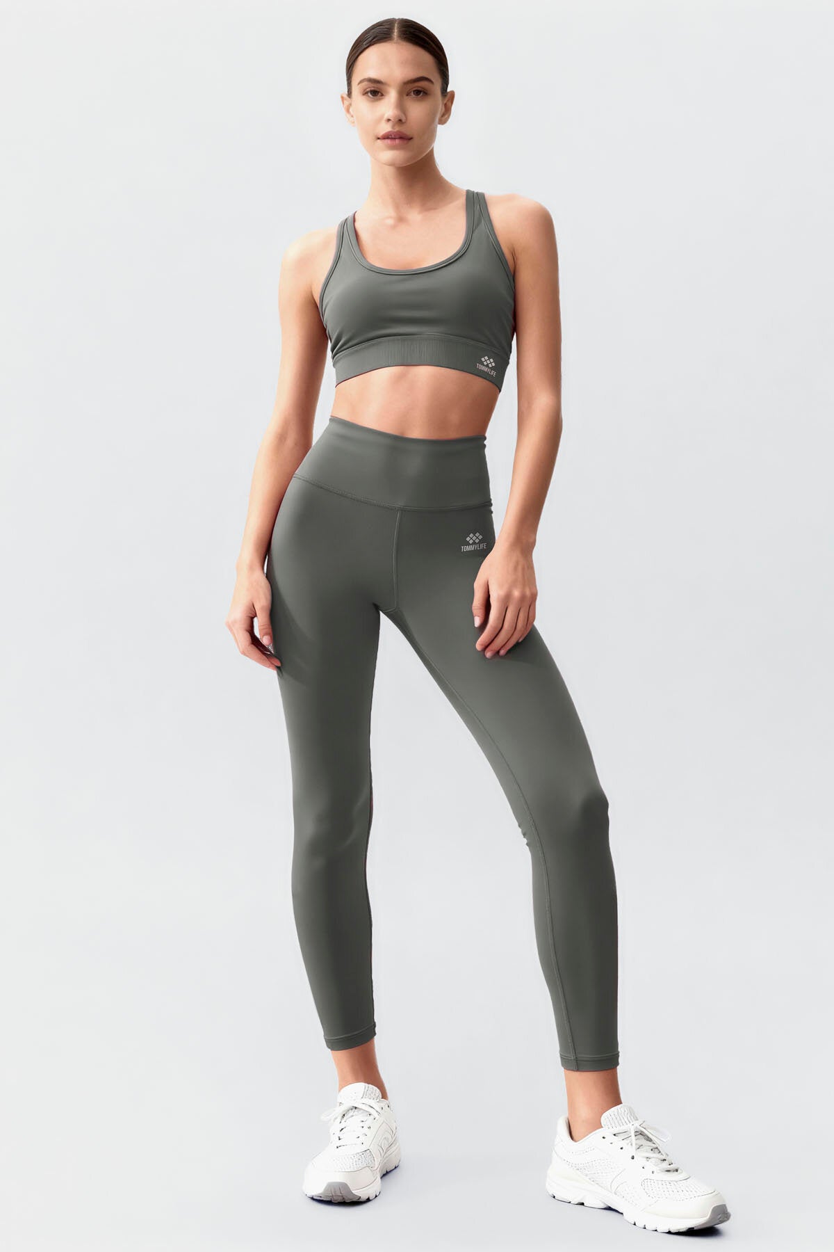 Image of Çağla Yüksek Bel Toparlayıcı Çapraz Sırt Detaylı Slim Fit Kadın Tayt Takım - 95283