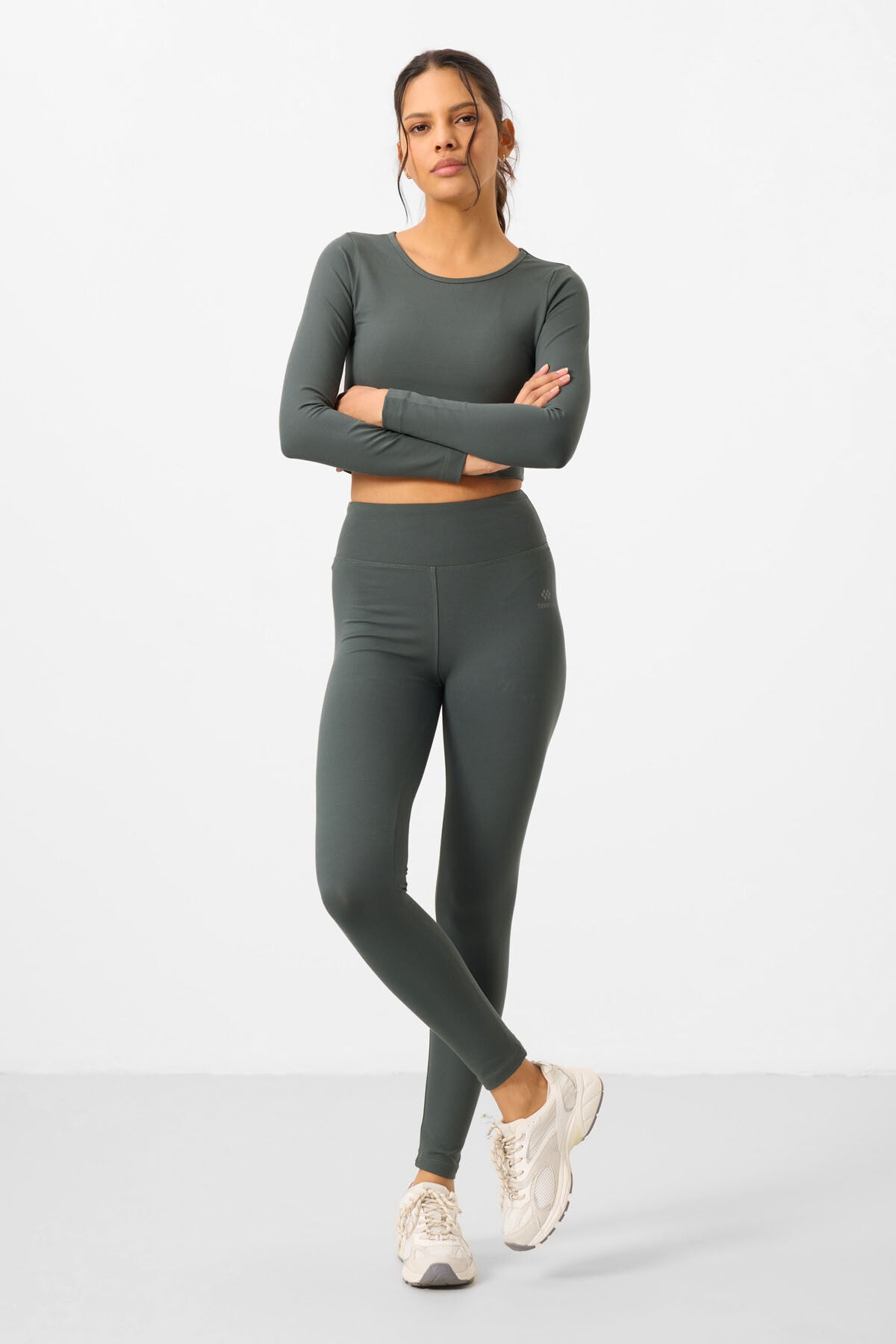 Image of Çağla Yüksek Bel Uzun Kollu Slim Fit Crop Top Kadın Tayt Takım - 95286