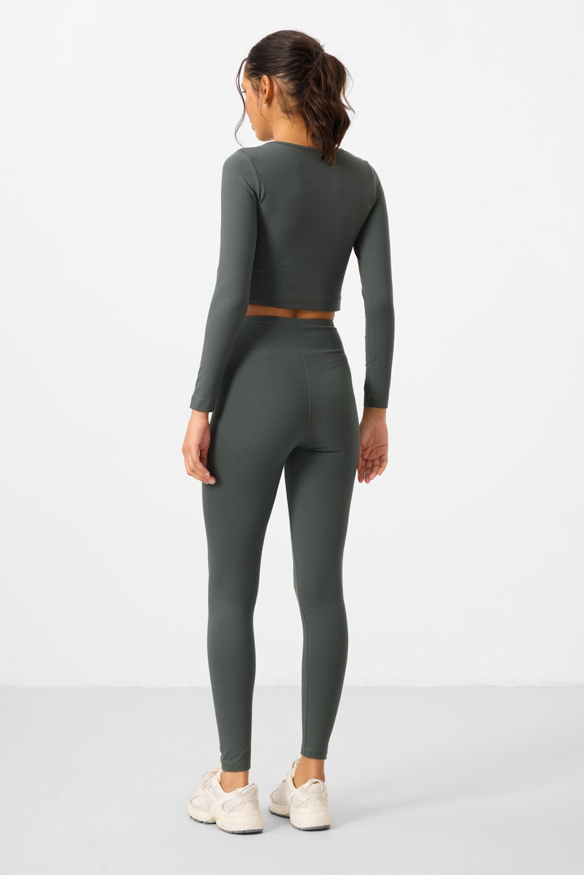 Image of Çağla Yüksek Bel Uzun Kollu Slim Fit Crop Top Kadın Tayt Takım - 95286