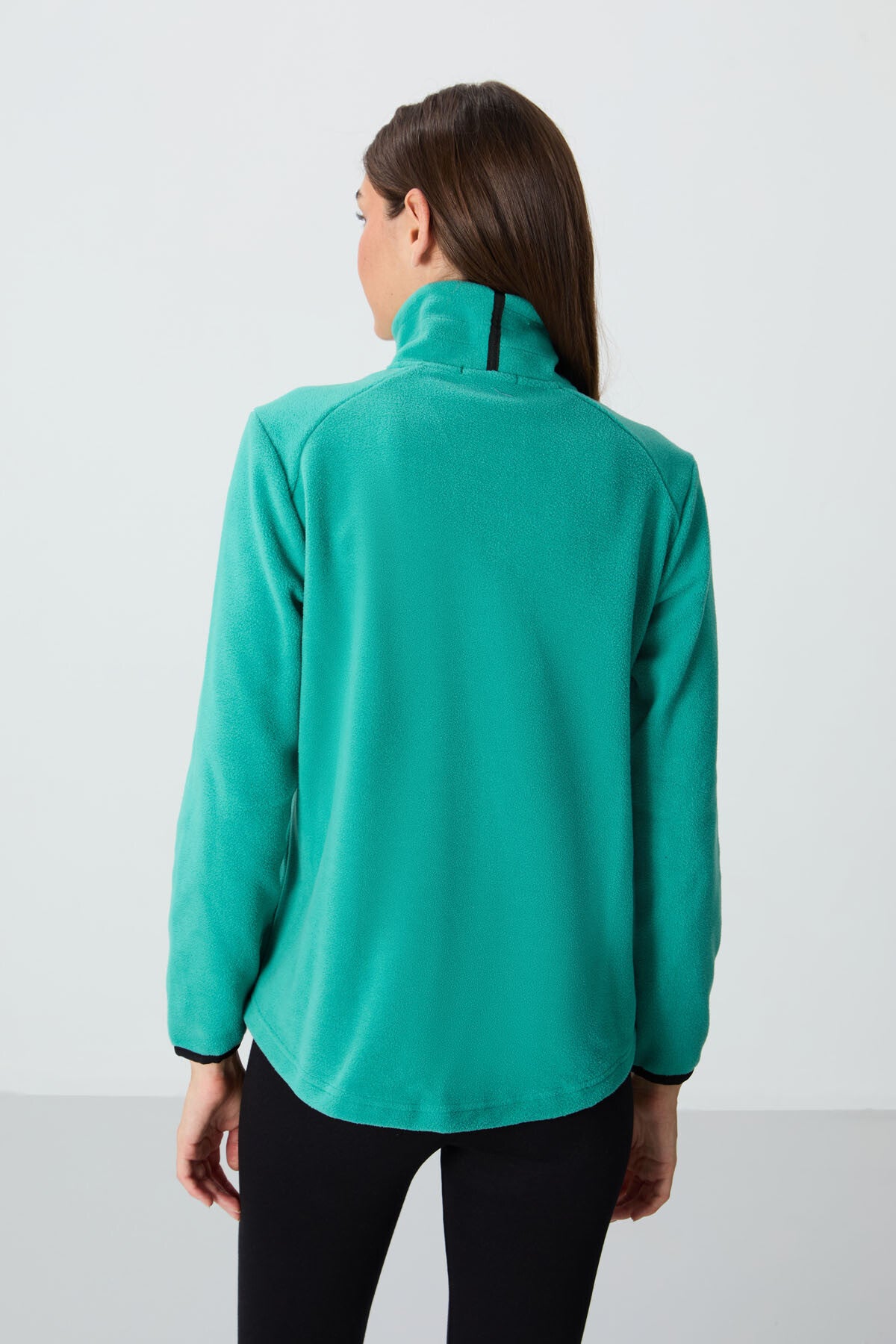 Image of Deniz Yeşili Dik Yaka Fermuarlı Rahat Form Kadın Polar Sweatshirt - 97173