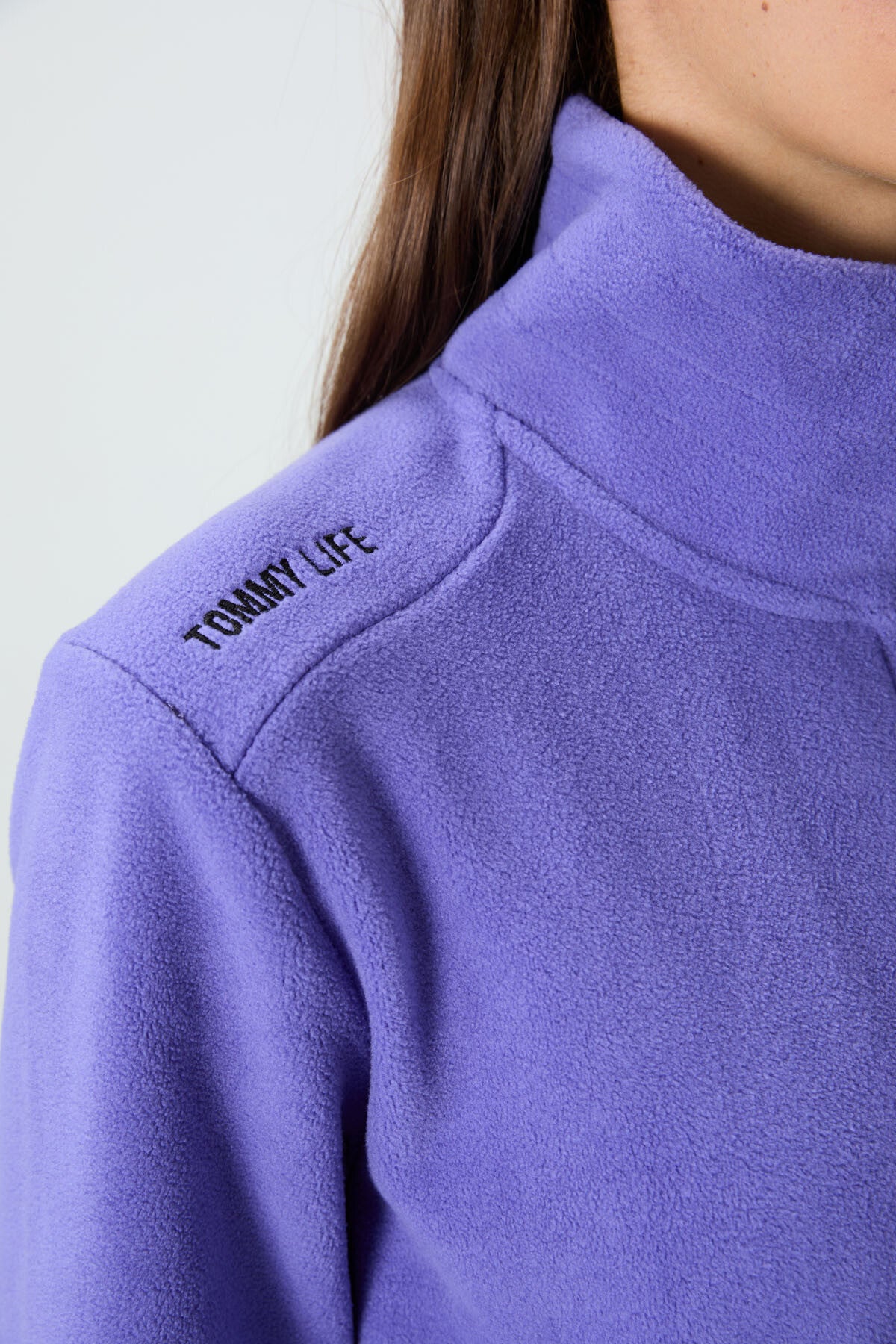 Image of Eflatun Dik Yaka Fermuarlı Rahat Form Kadın Polar Sweatshirt - 97173