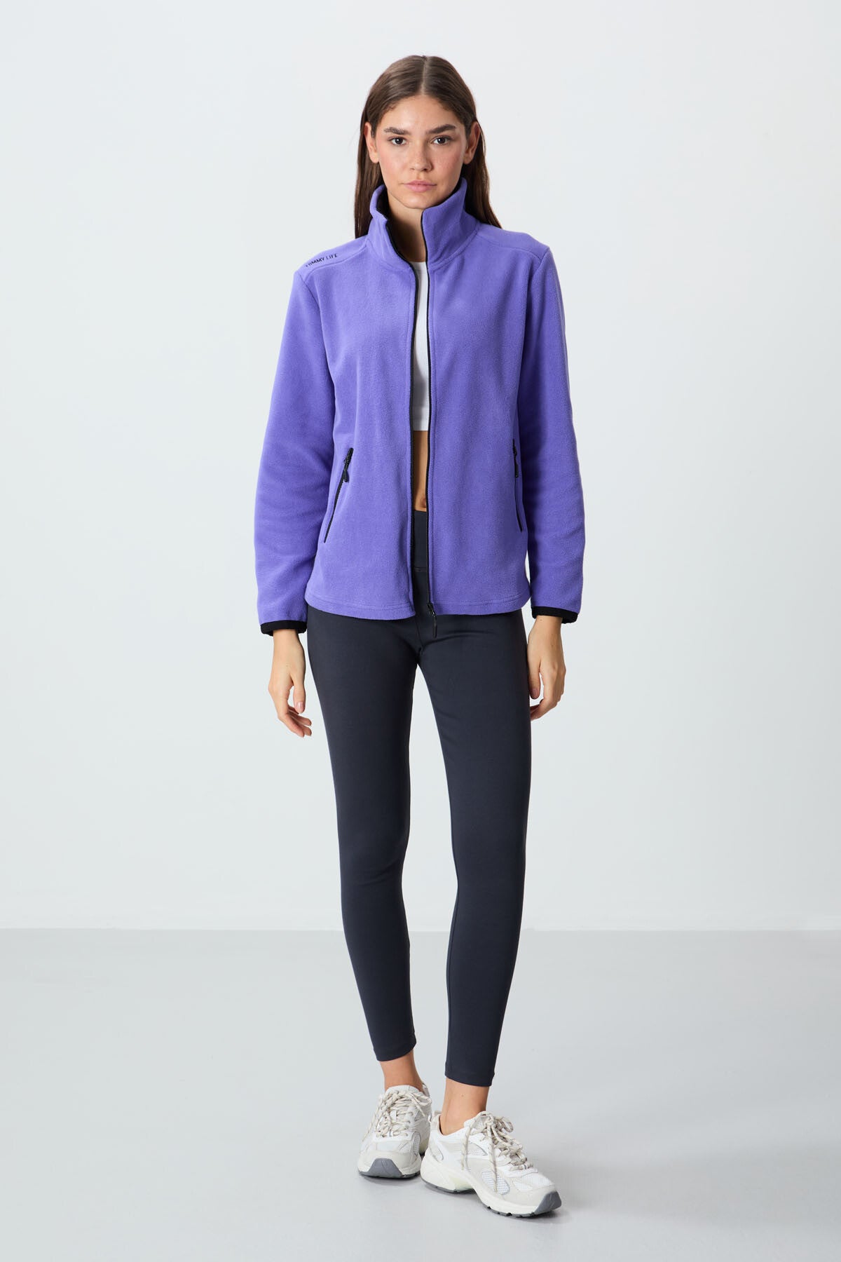 Image of Eflatun Dik Yaka Fermuarlı Rahat Form Kadın Polar Sweatshirt - 97173
