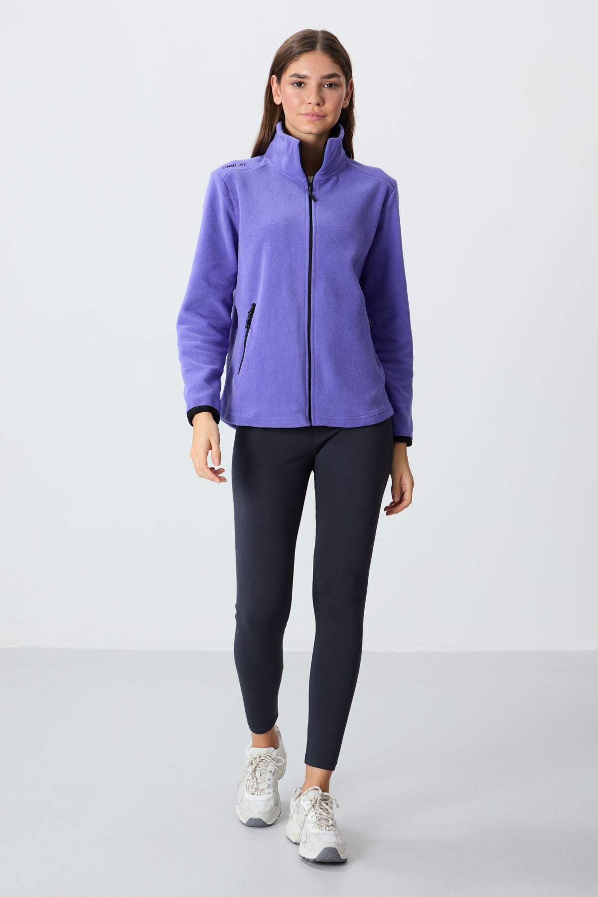 Image of Eflatun Dik Yaka Fermuarlı Rahat Form Kadın Polar Sweatshirt - 97173