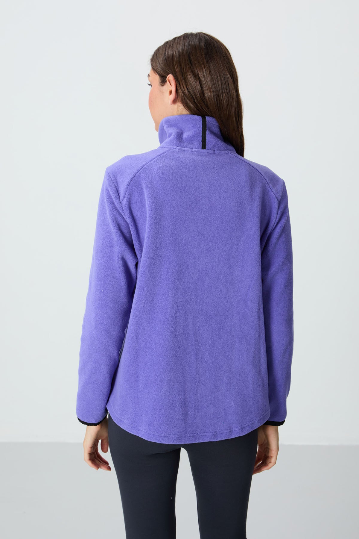 Image of Eflatun Dik Yaka Fermuarlı Rahat Form Kadın Polar Sweatshirt - 97173