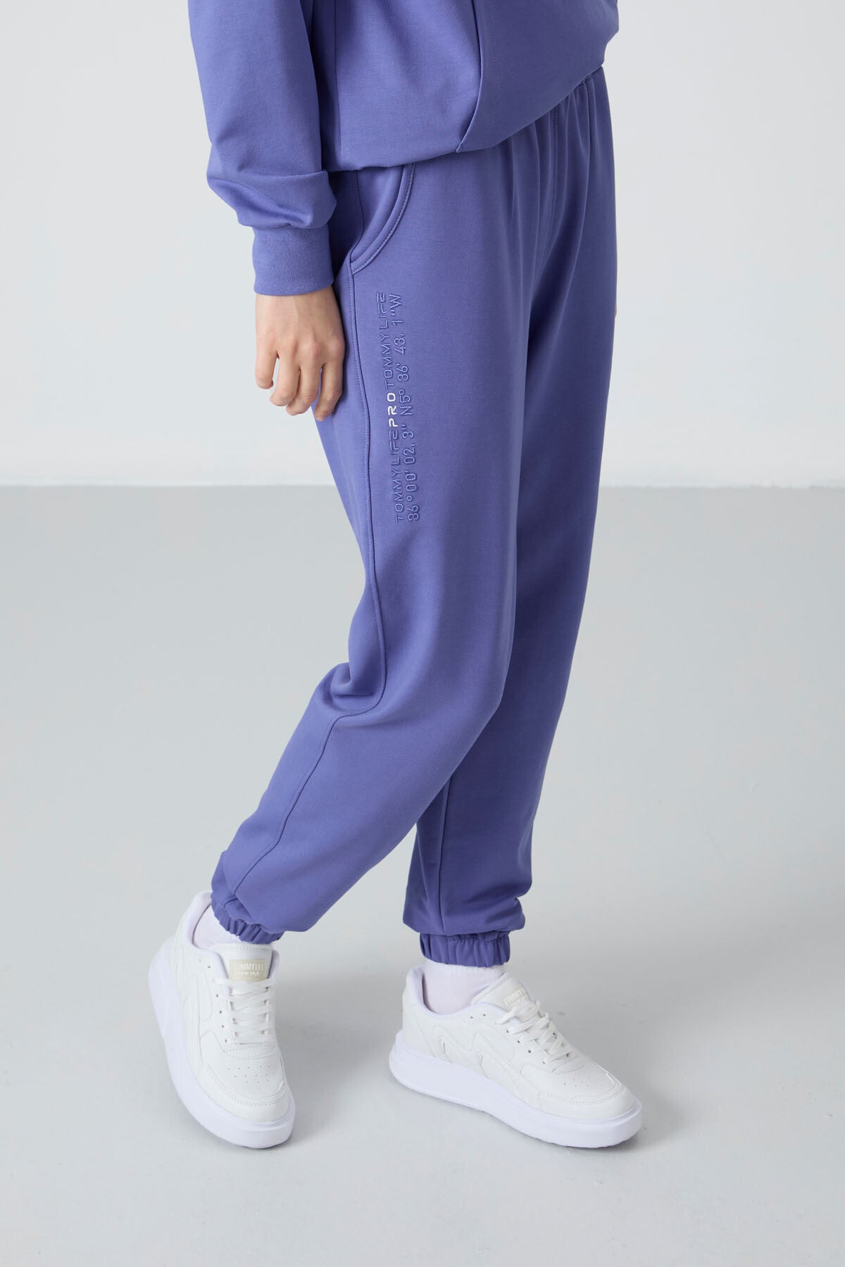 Image of Set trening pentru femei cu glugă violet, buzunar tip cangur, supradimensionat, tiv elastic - 95288