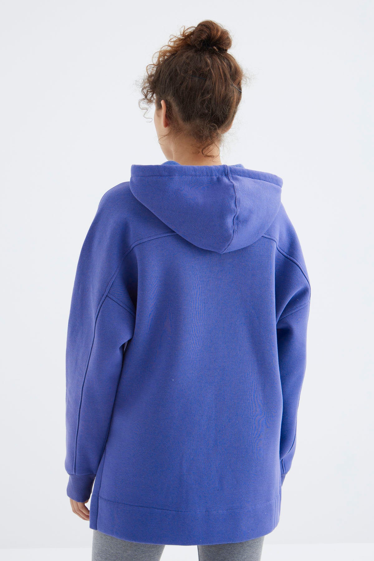 Image of Eflatun Reglan Kol Basic Kapüşonlu Oversize Sweatshirt Tunik - 97242