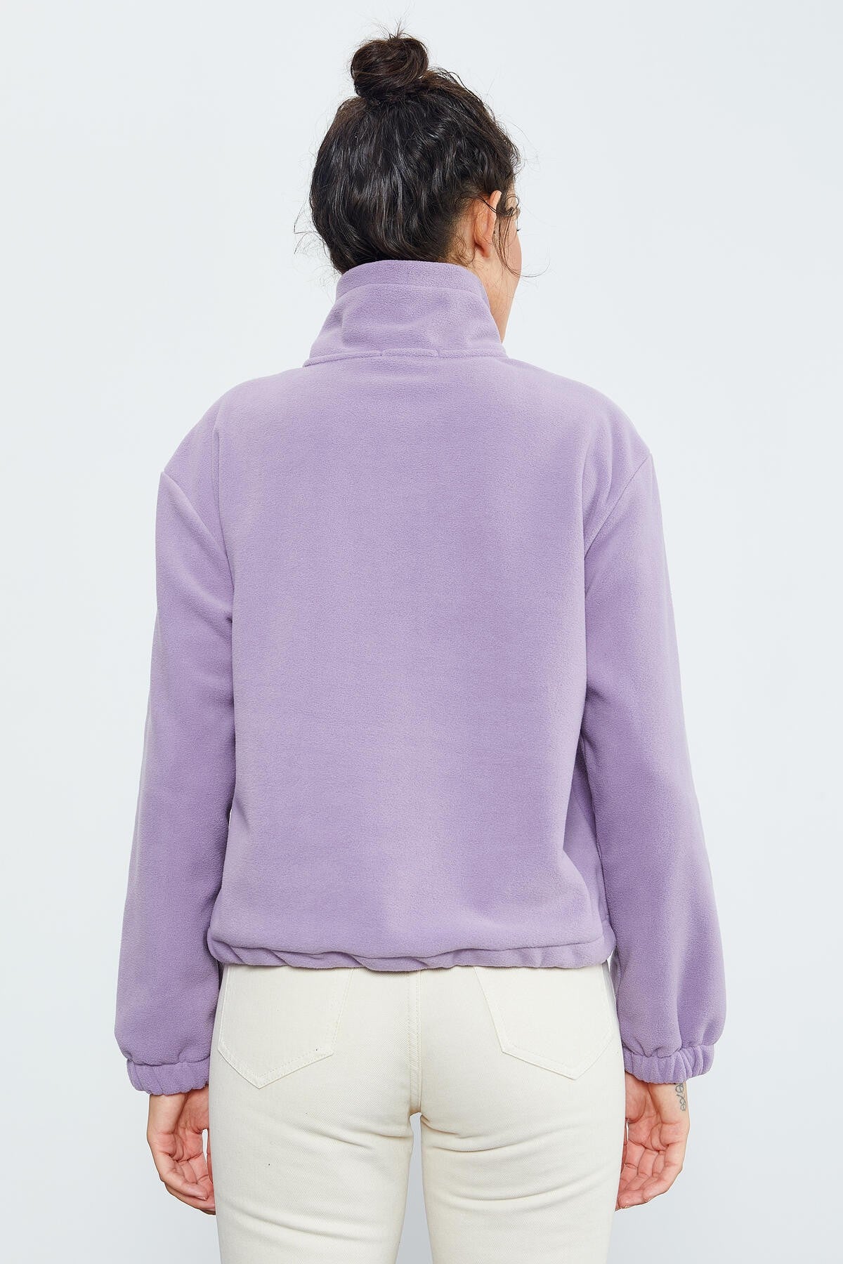 Image of Hanorac mov cu fermoar pe jumătate, din fleece, supradimensionat, pentru femei, cu tiv încrețit - 97171