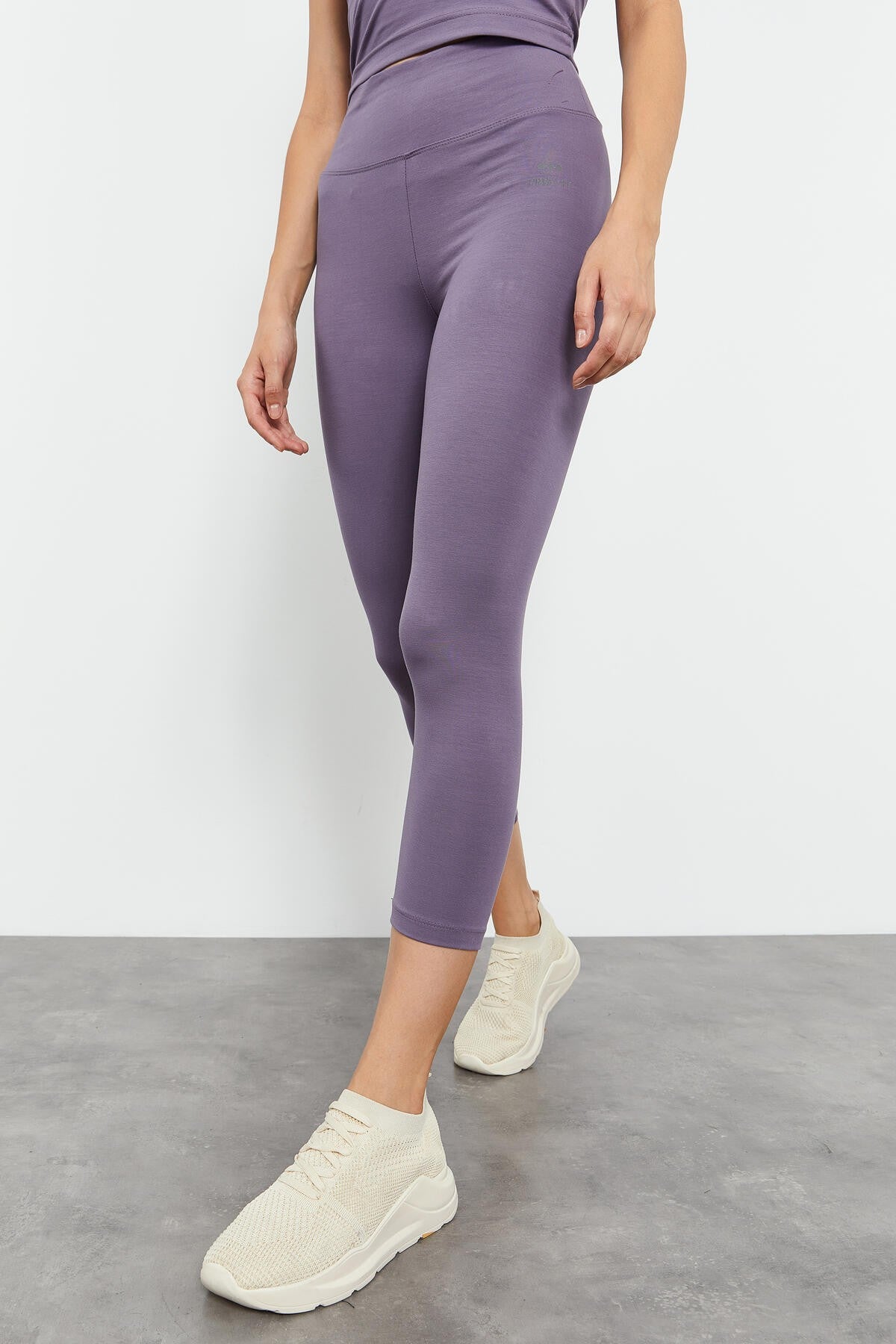 Image of Set colanți pentru femei, violet, cu talie înaltă, Capri-Crop, croială slim - 95284