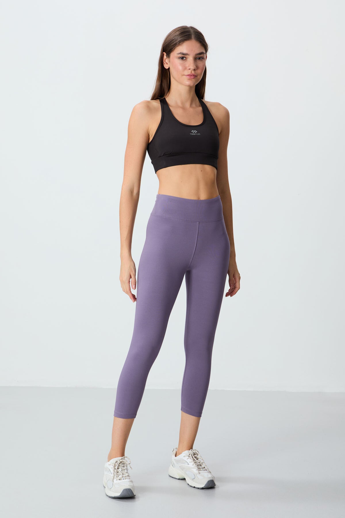 Image of Eflatun Yüksek Bel Slim Fit Dar Paça Kadın Kapri Tayt - 93097