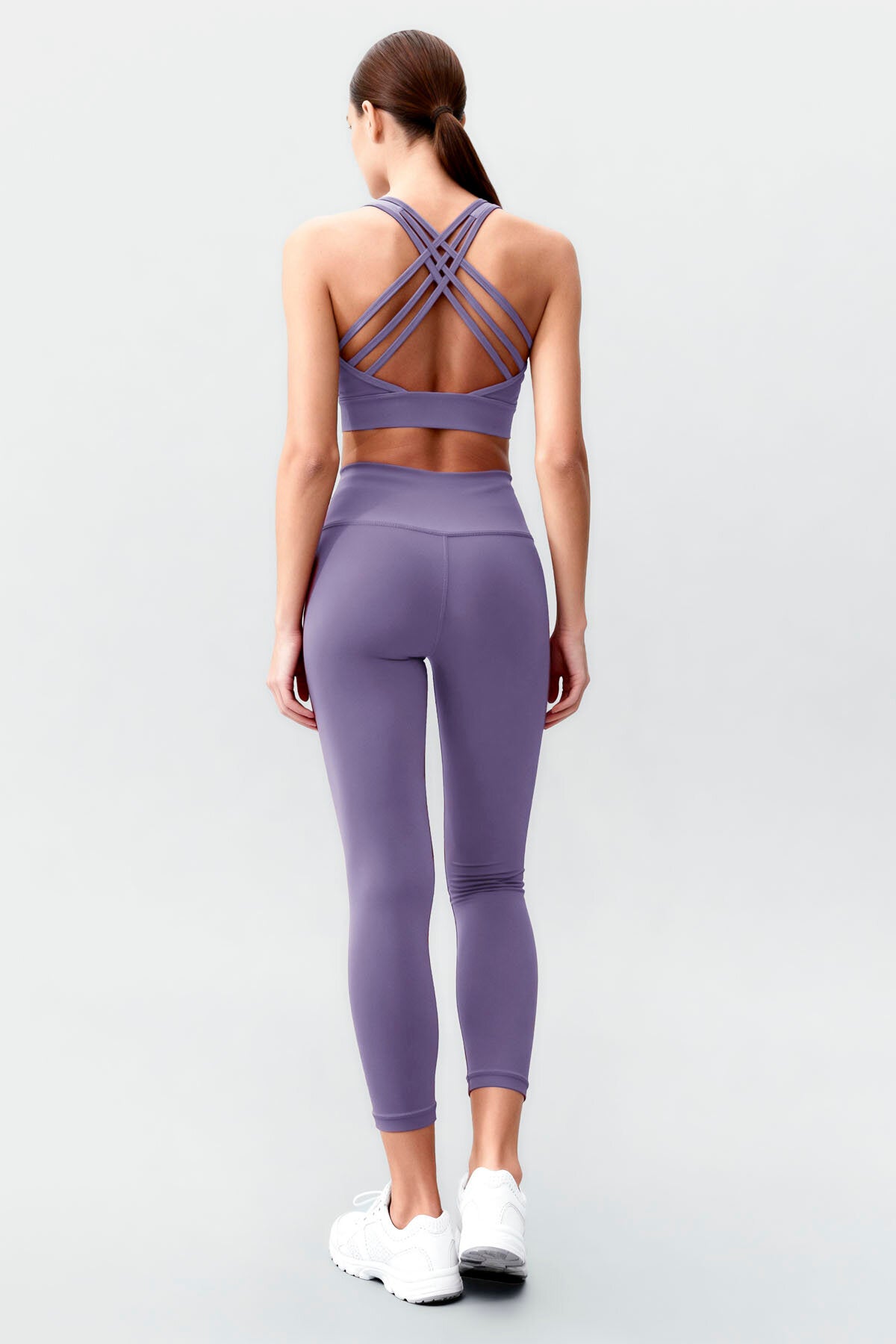 Image of Eflatun Yüksek Bel Toparlayıcı Çapraz Sırt Detaylı Slim Fit Kadın Tayt Takım - 95283