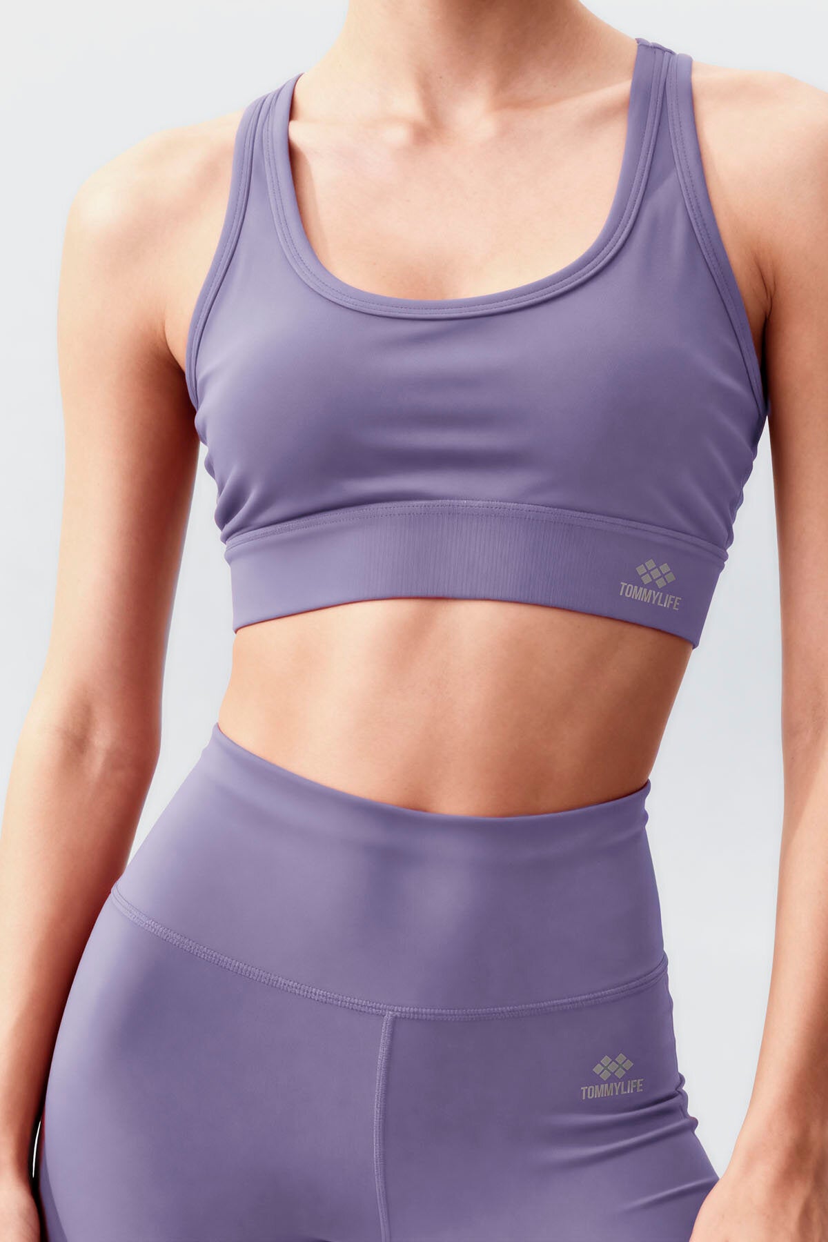Image of Eflatun Yüksek Bel Toparlayıcı Çapraz Sırt Detaylı Slim Fit Kadın Tayt Takım - 95283