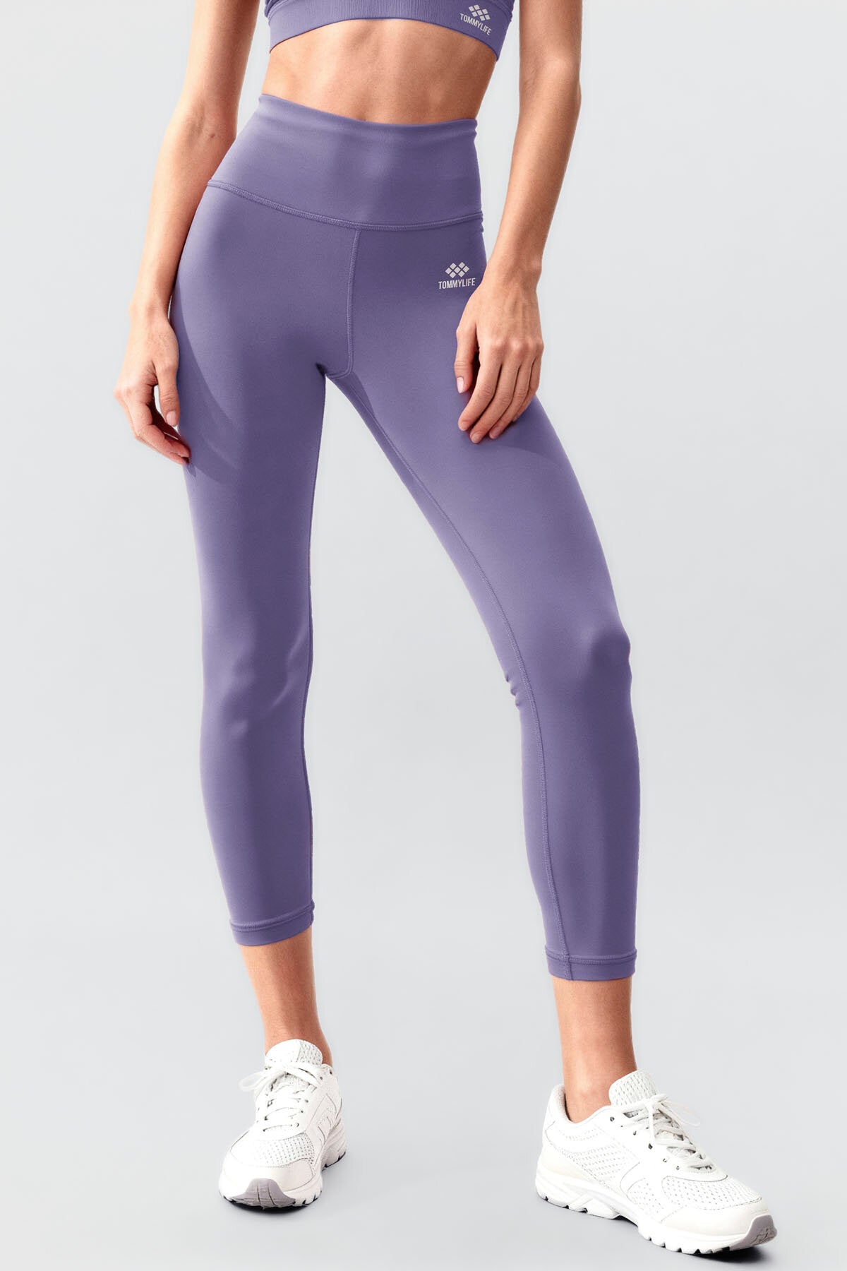 Image of Eflatun Yüksek Bel Toparlayıcı Çapraz Sırt Detaylı Slim Fit Kadın Tayt Takım - 95283