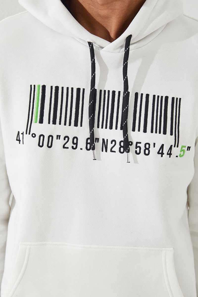 Image of Ekru Nakışlı Kanguru Cep Standart Kalıp Kapüşonlu Erkek Sweatshirt - 87839