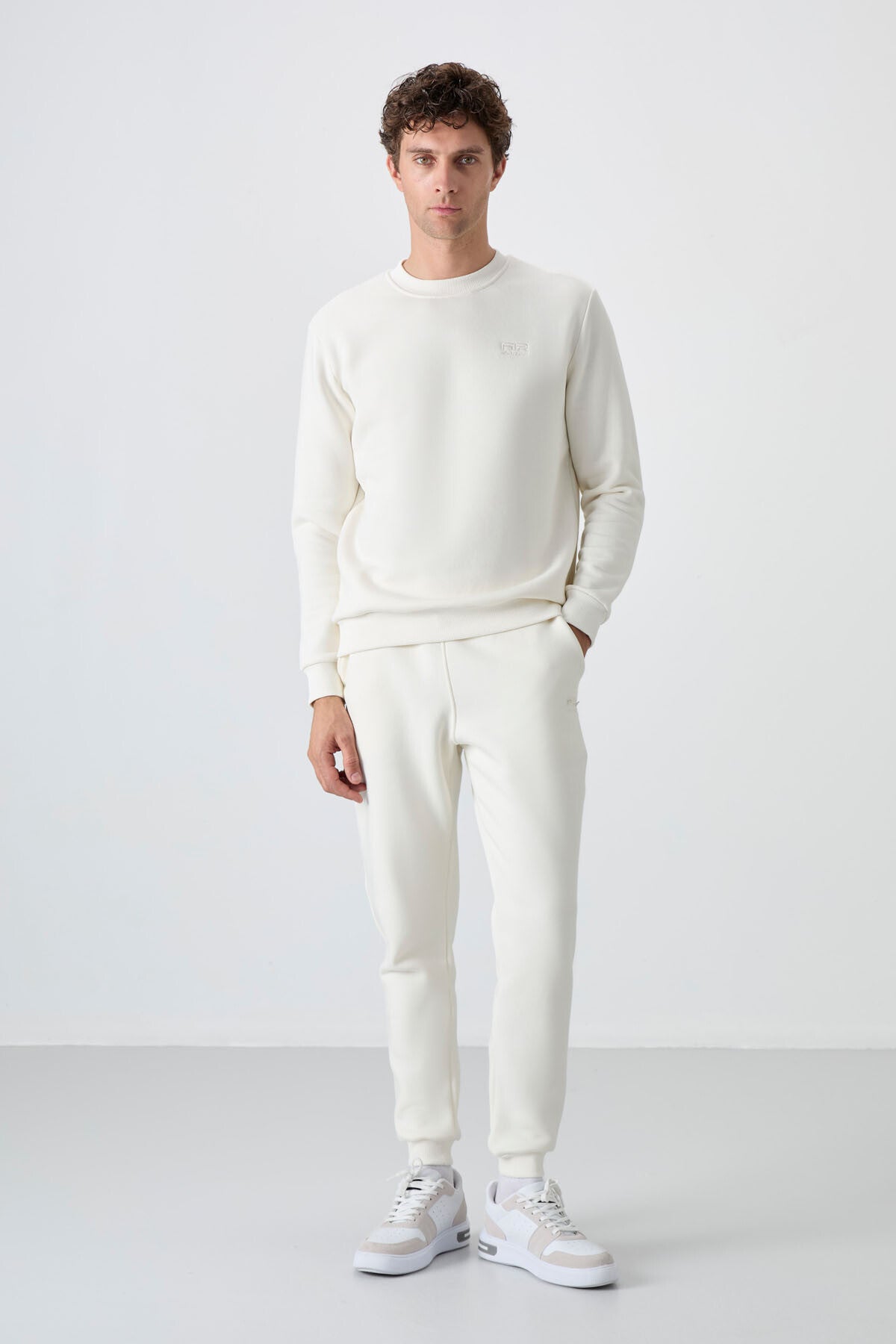 Image of Andy Ecru Brushed Men's Tracksuit Set - 85190