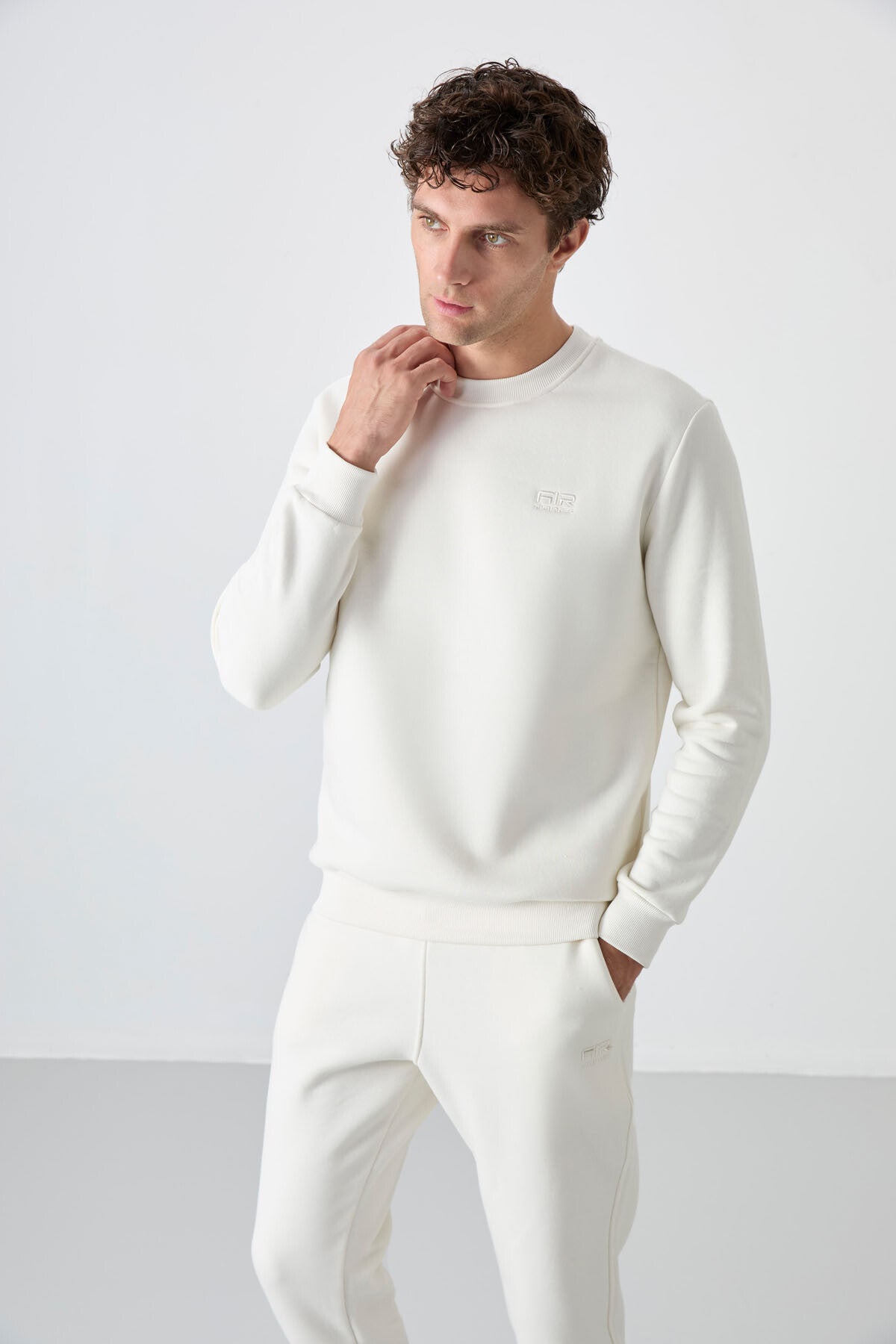 Image of Andy Ecru Brushed Men's Tracksuit Set - 85190