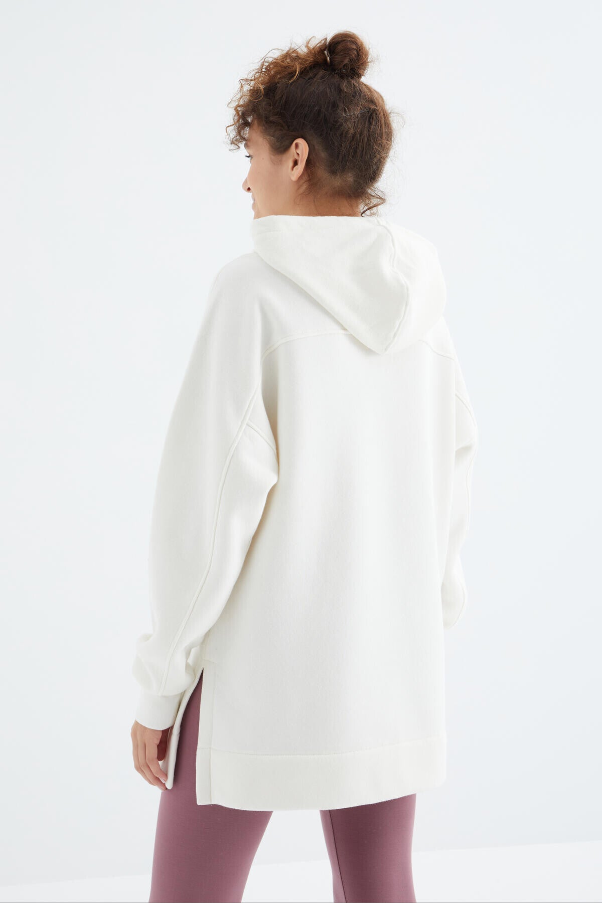 Image of Ekru Reglan Kol Basic Kapüşonlu Oversize Sweatshirt Tunik - 97242