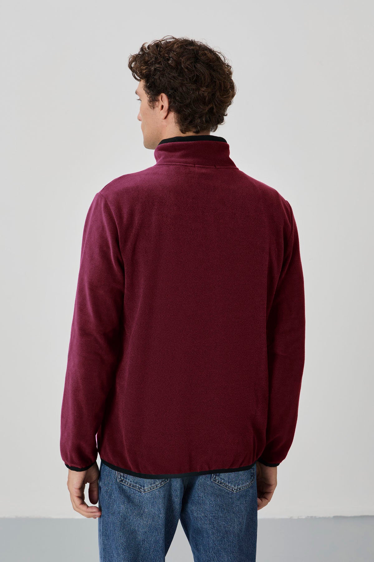 Image of Erguvan Yazı Nakışlı Dik Yaka Fermuarlı Standart Kalıp Erkek Sweatshirt Polar - 87992