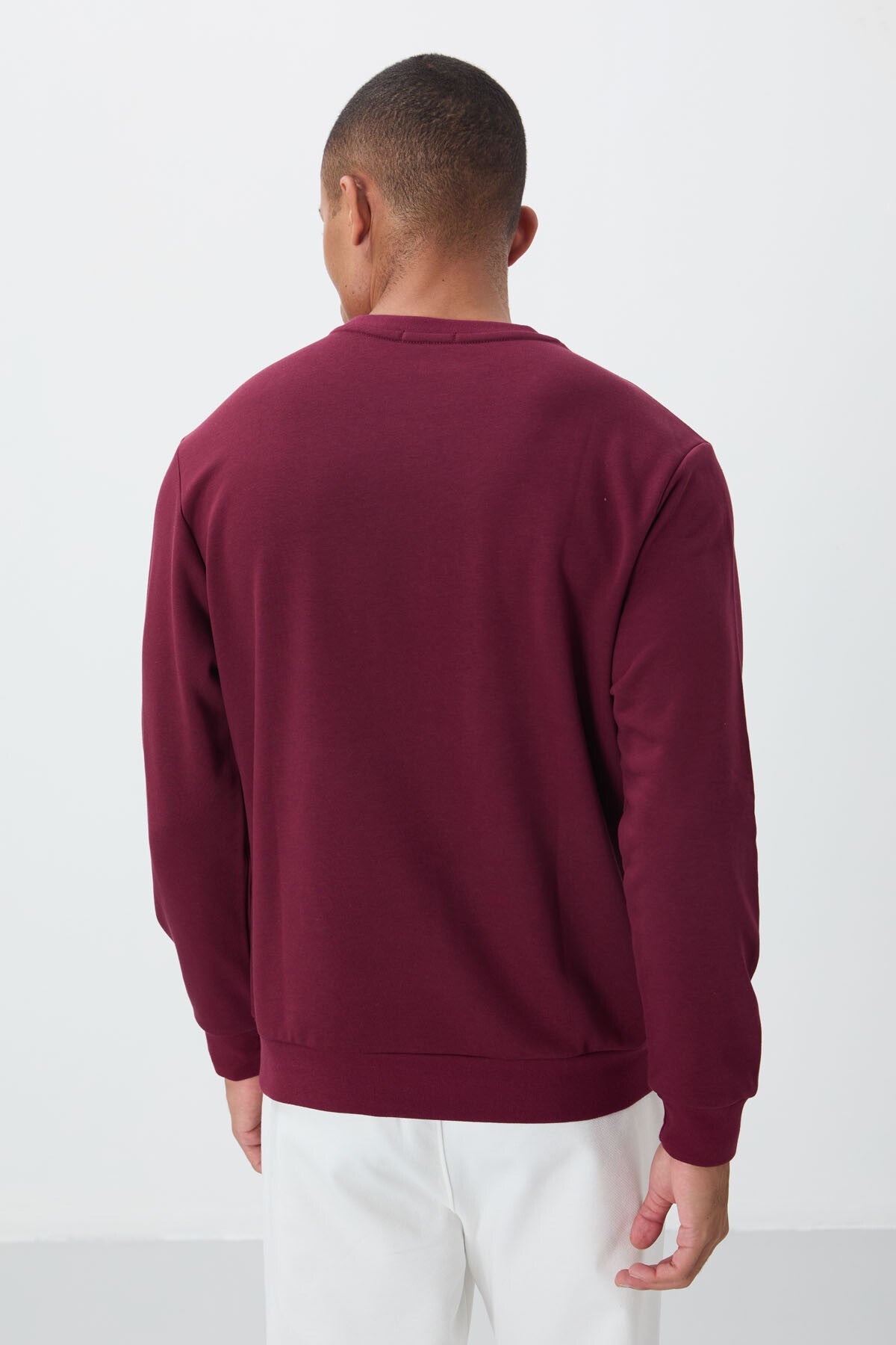 Image of Erguvan Yazı Nakışlı O Yaka Rahat Form İçi Polarlı Erkek Sweatshirt - 88020