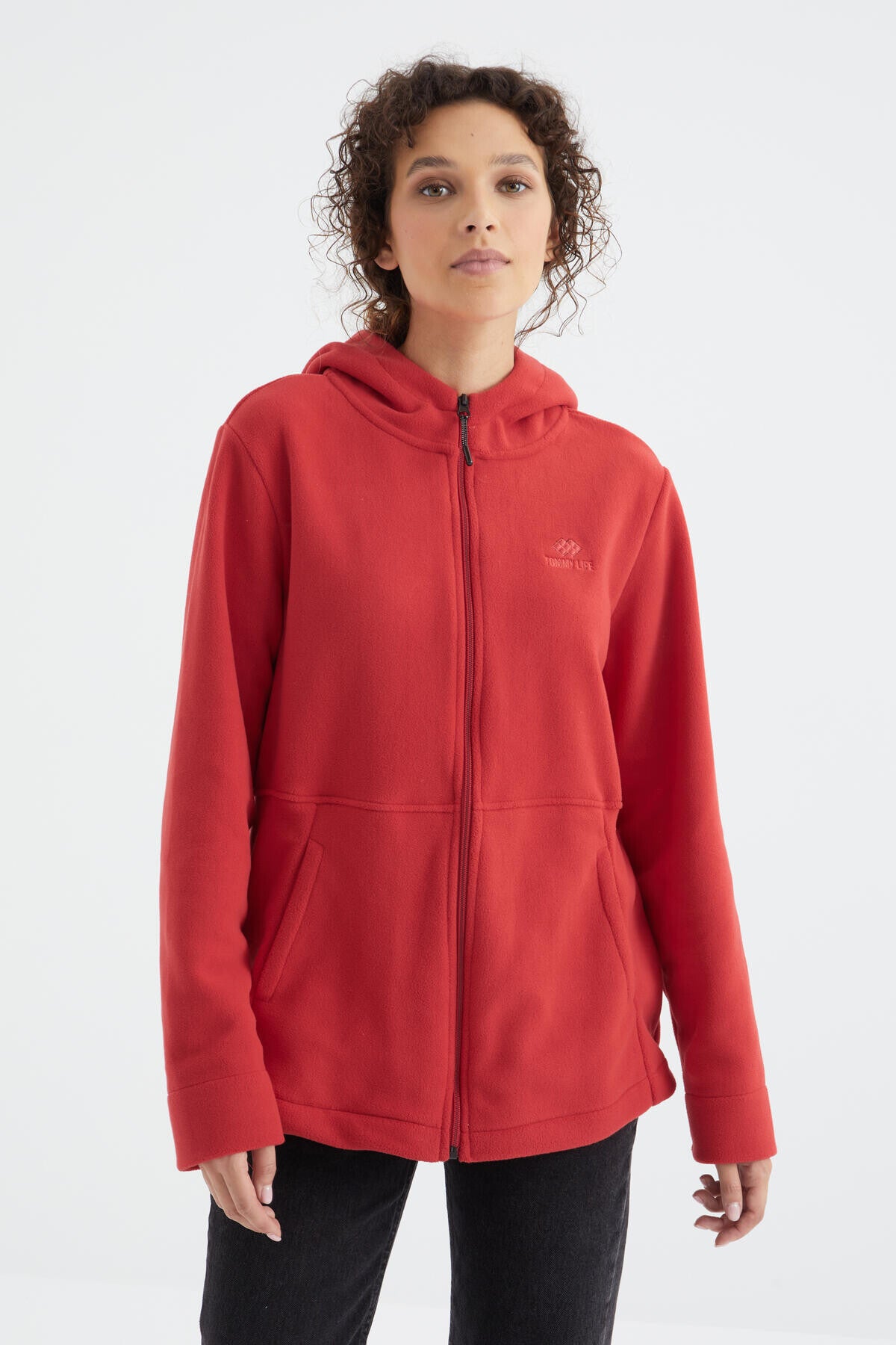Image of Fiesta Kapüşonlu Fermuarlı Rahat Form Kadın Polar Sweatshirt - 97233