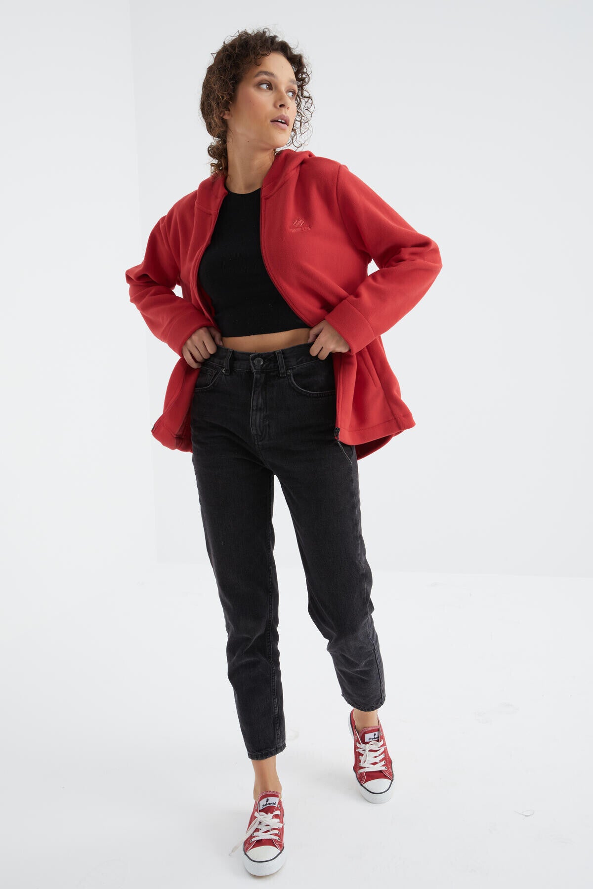 Image of Fiesta Kapüşonlu Fermuarlı Rahat Form Kadın Polar Sweatshirt - 97233