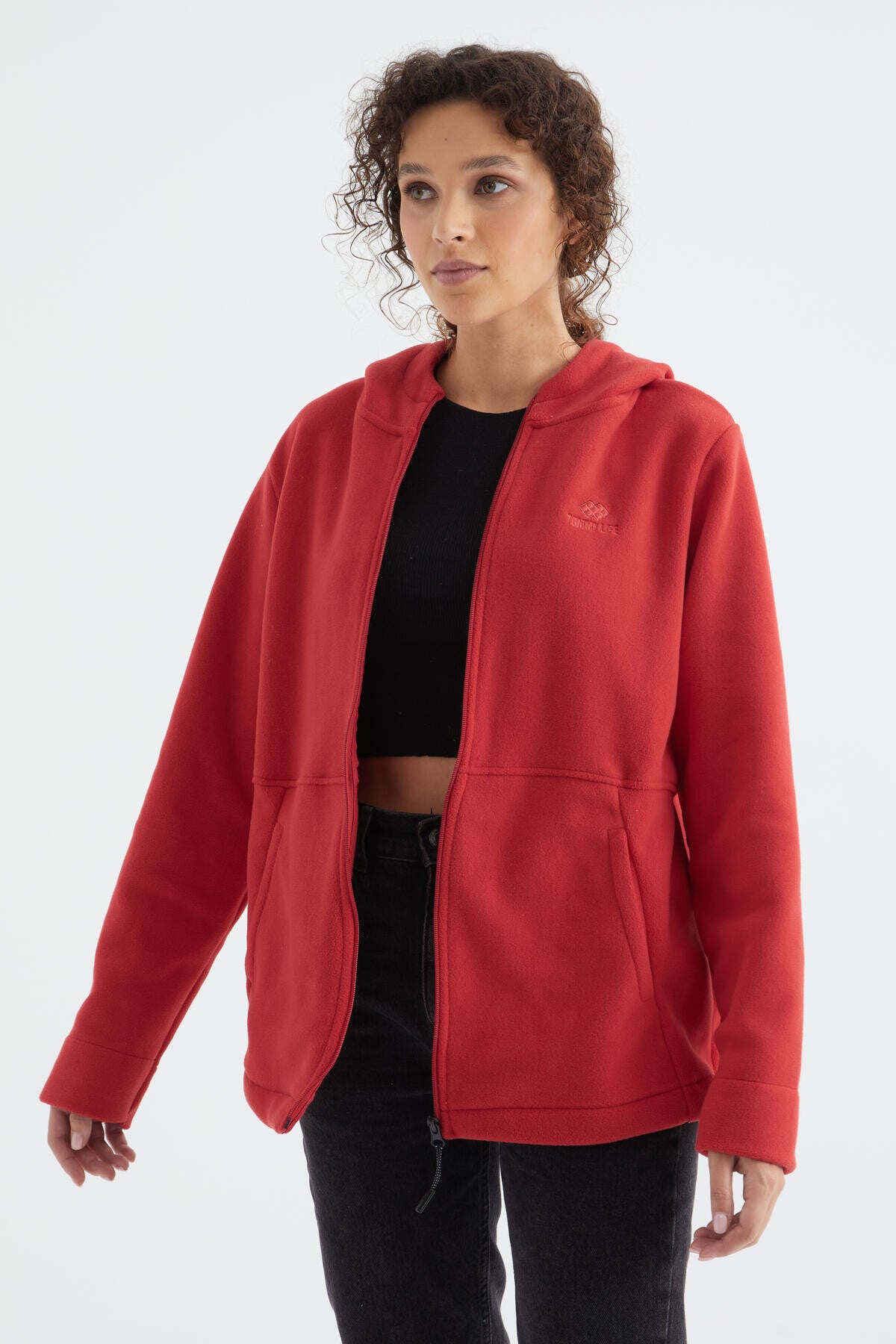 Image of Fiesta Kapüşonlu Fermuarlı Rahat Form Kadın Polar Sweatshirt - 97233