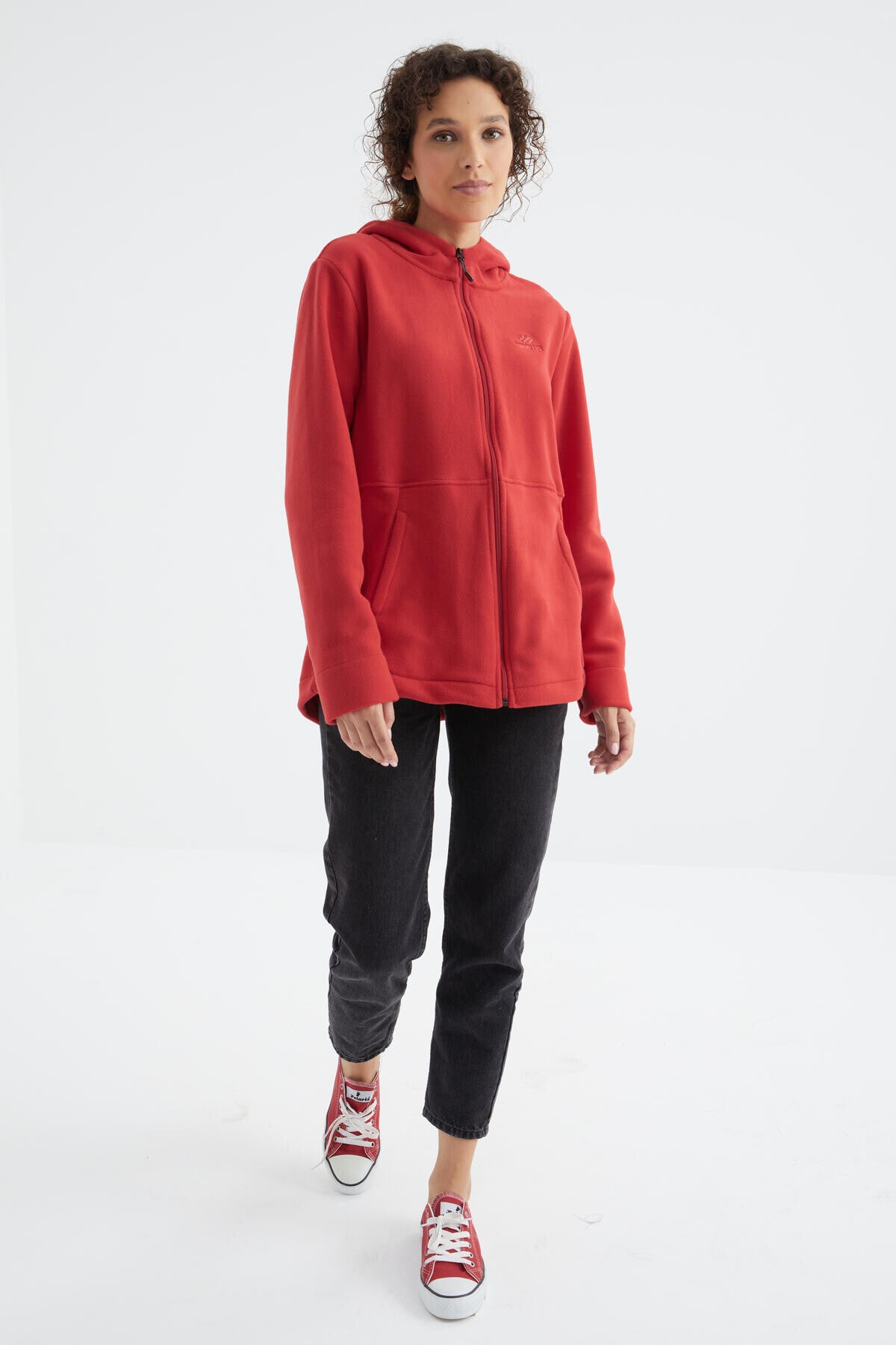 Image of Fiesta Kapüşonlu Fermuarlı Rahat Form Kadın Polar Sweatshirt - 97233