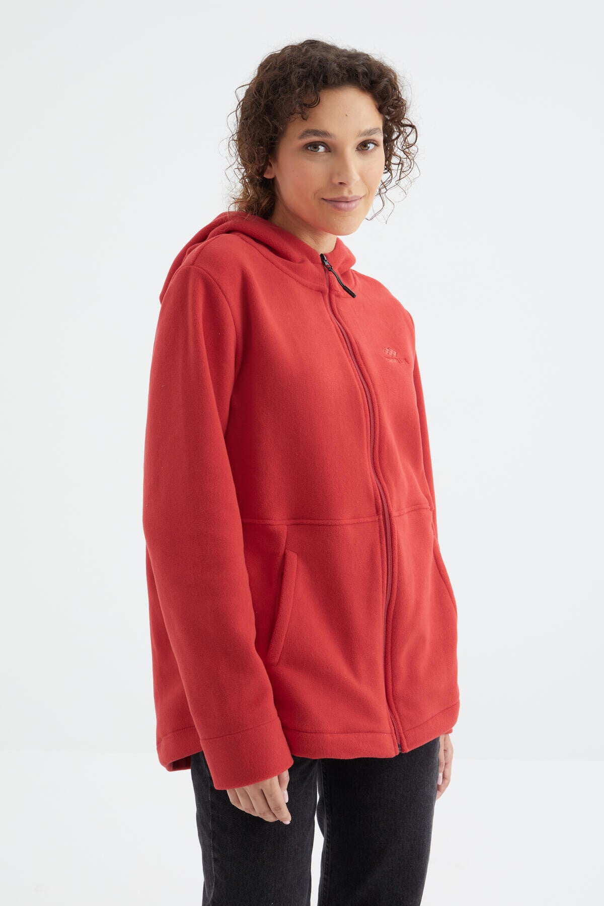 Image of Fiesta Kapüşonlu Fermuarlı Rahat Form Kadın Polar Sweatshirt - 97233