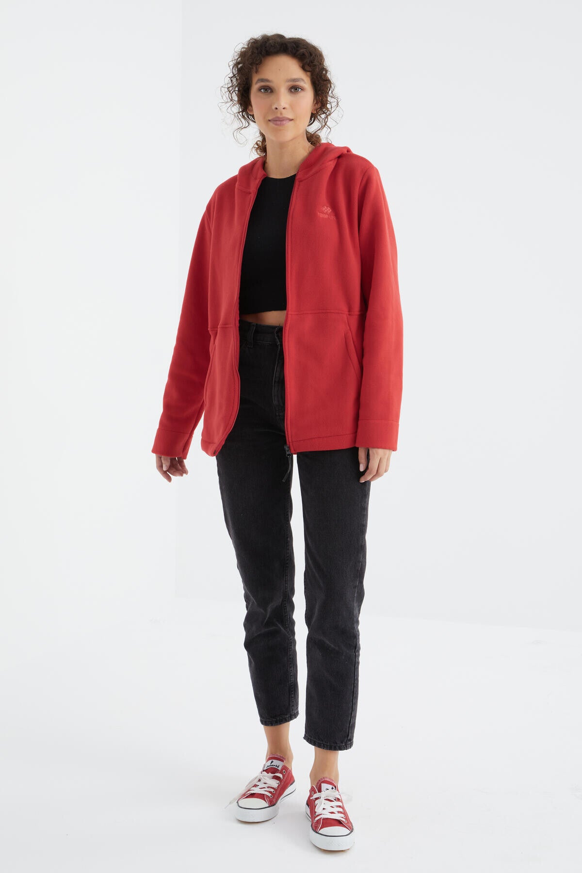 Image of Fiesta Kapüşonlu Fermuarlı Rahat Form Kadın Polar Sweatshirt - 97233