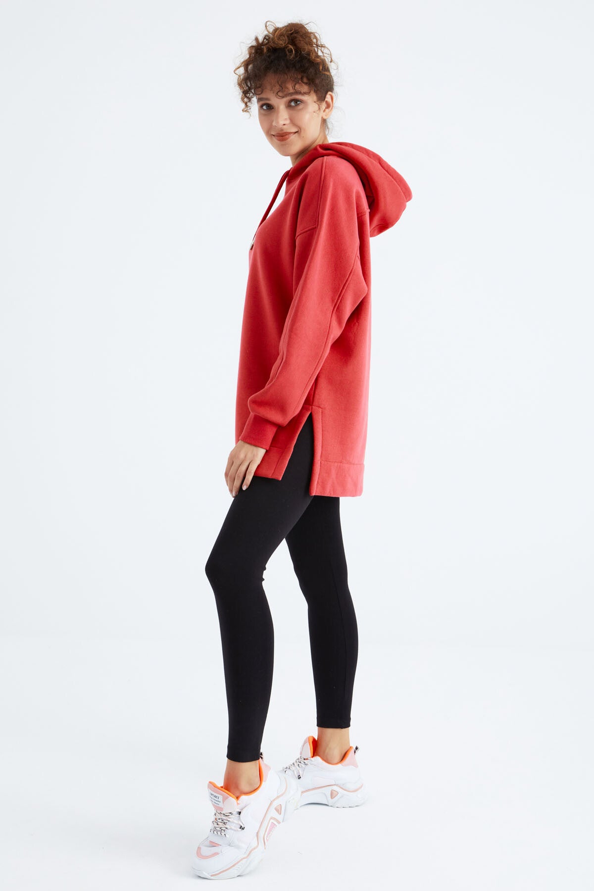 Image of Fiesta Reglan Kol Basic Kapüşonlu Oversize Sweatshirt Tunik - 97242
