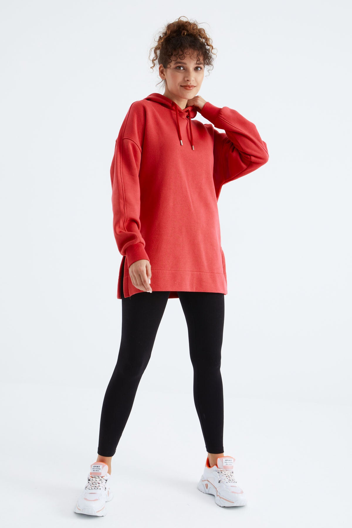 Image of Fiesta Reglan Kol Basic Kapüşonlu Oversize Sweatshirt Tunik - 97242