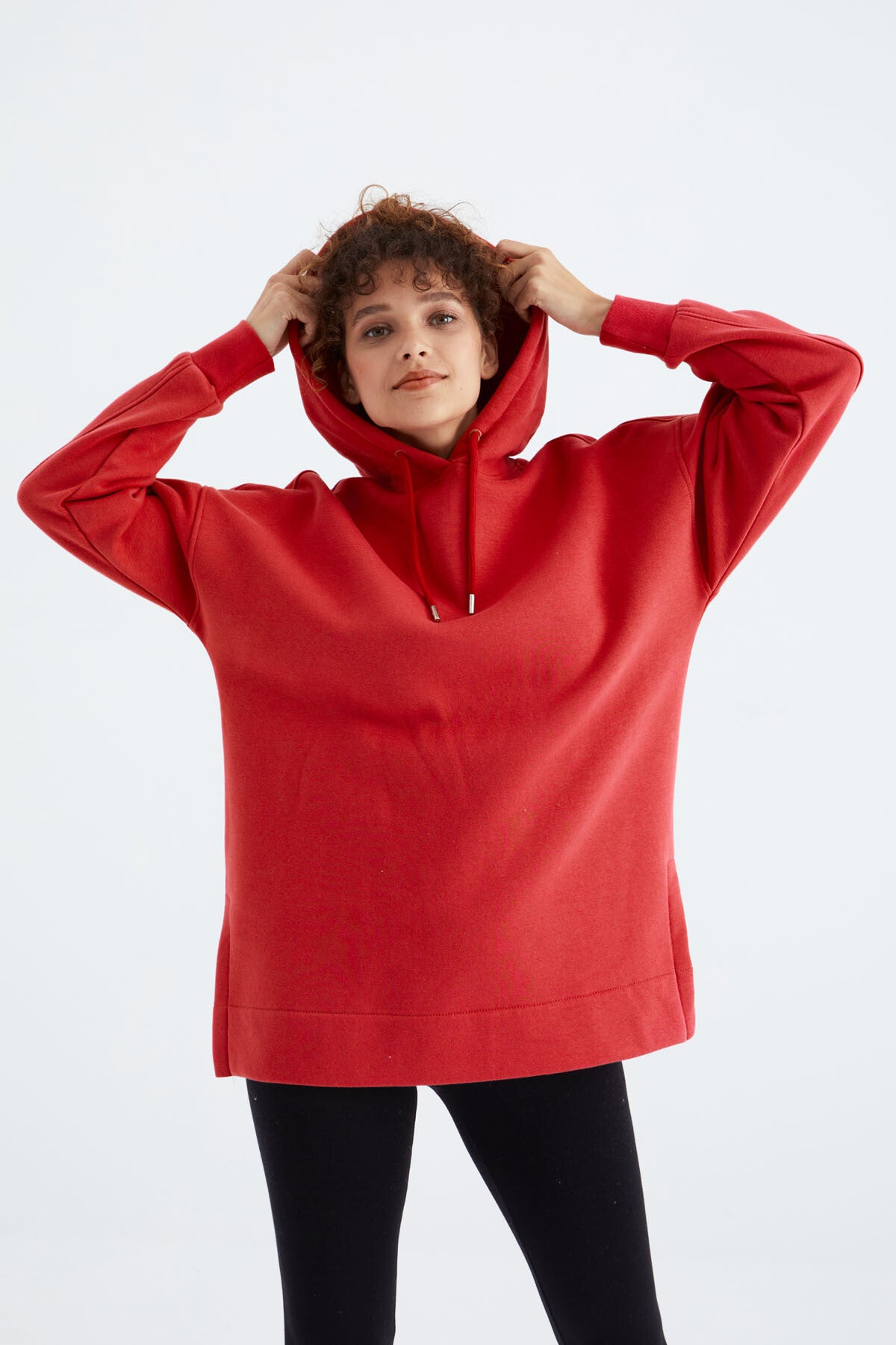Image of Fiesta Reglan Kol Basic Kapüşonlu Oversize Sweatshirt Tunik - 97242