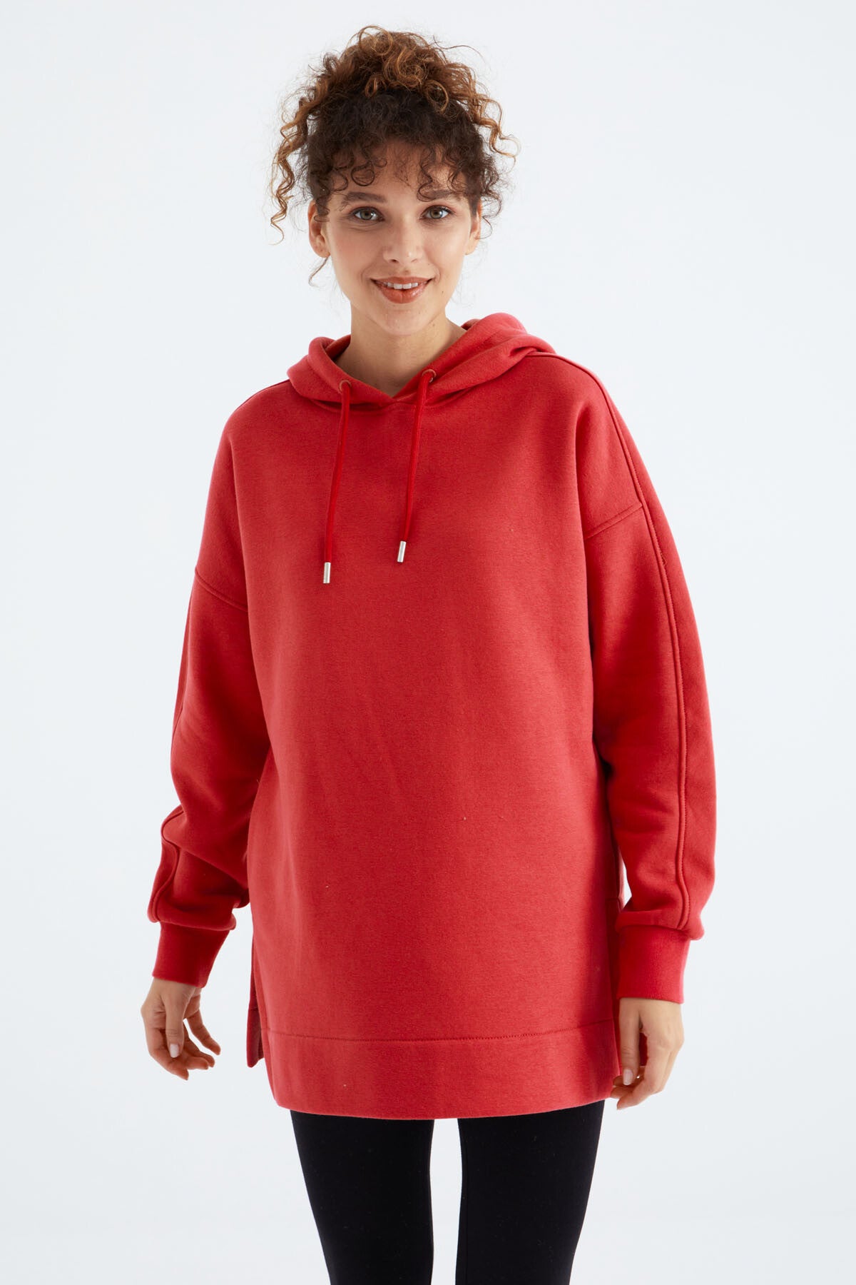 Image of Fiesta Reglan Kol Basic Kapüşonlu Oversize Sweatshirt Tunik - 97242