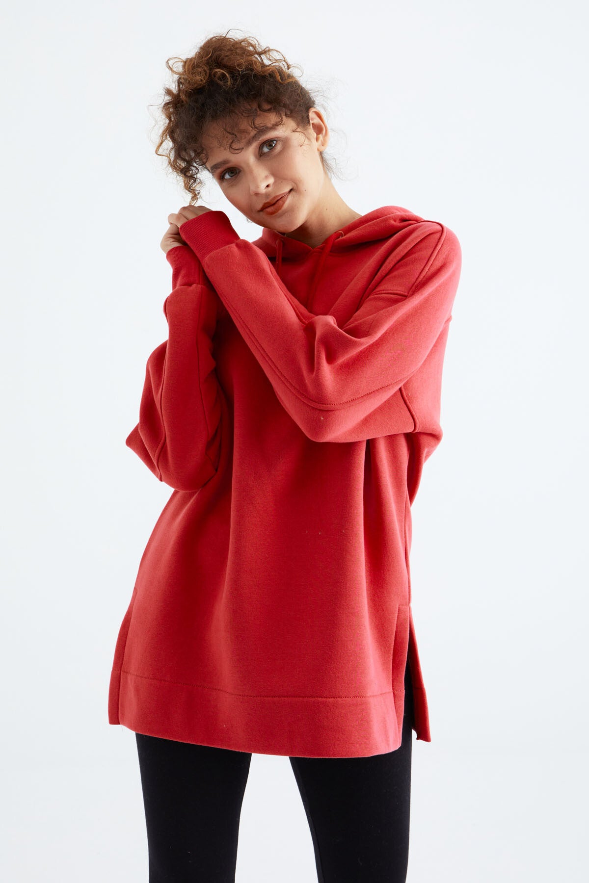 Image of Fiesta Reglan Kol Basic Kapüşonlu Oversize Sweatshirt Tunik - 97242