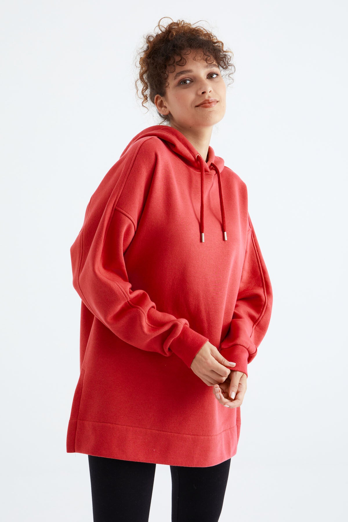 Image of Fiesta Reglan Kol Basic Kapüşonlu Oversize Sweatshirt Tunik - 97242