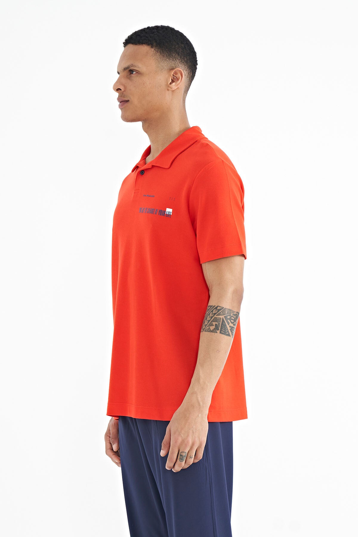 Image of Fiesta Yazı Baskılı Standart Form Polo Yaka Erkek T-shirt - 88236
