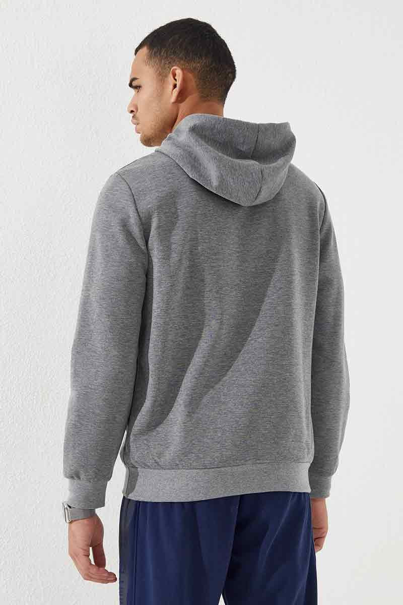 Image of Gri Melanj Kamuflaj Desen Baskılı Standart Kalıp Kapüşonlu Erkek Sweatshirt - 87884