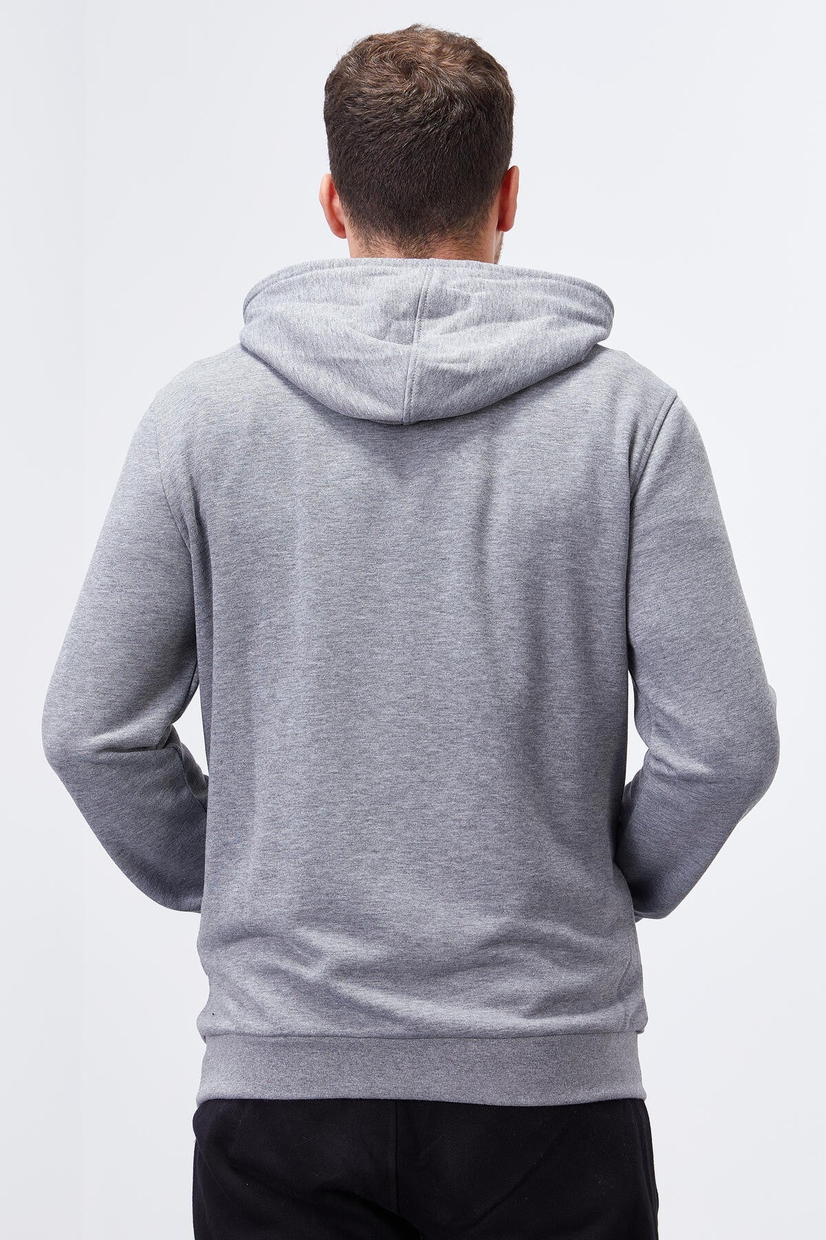 Image of Gri Melanj Kanguru Cep Standart Kalıp Kapüşonlu Erkek Sweatshirt - 87872
