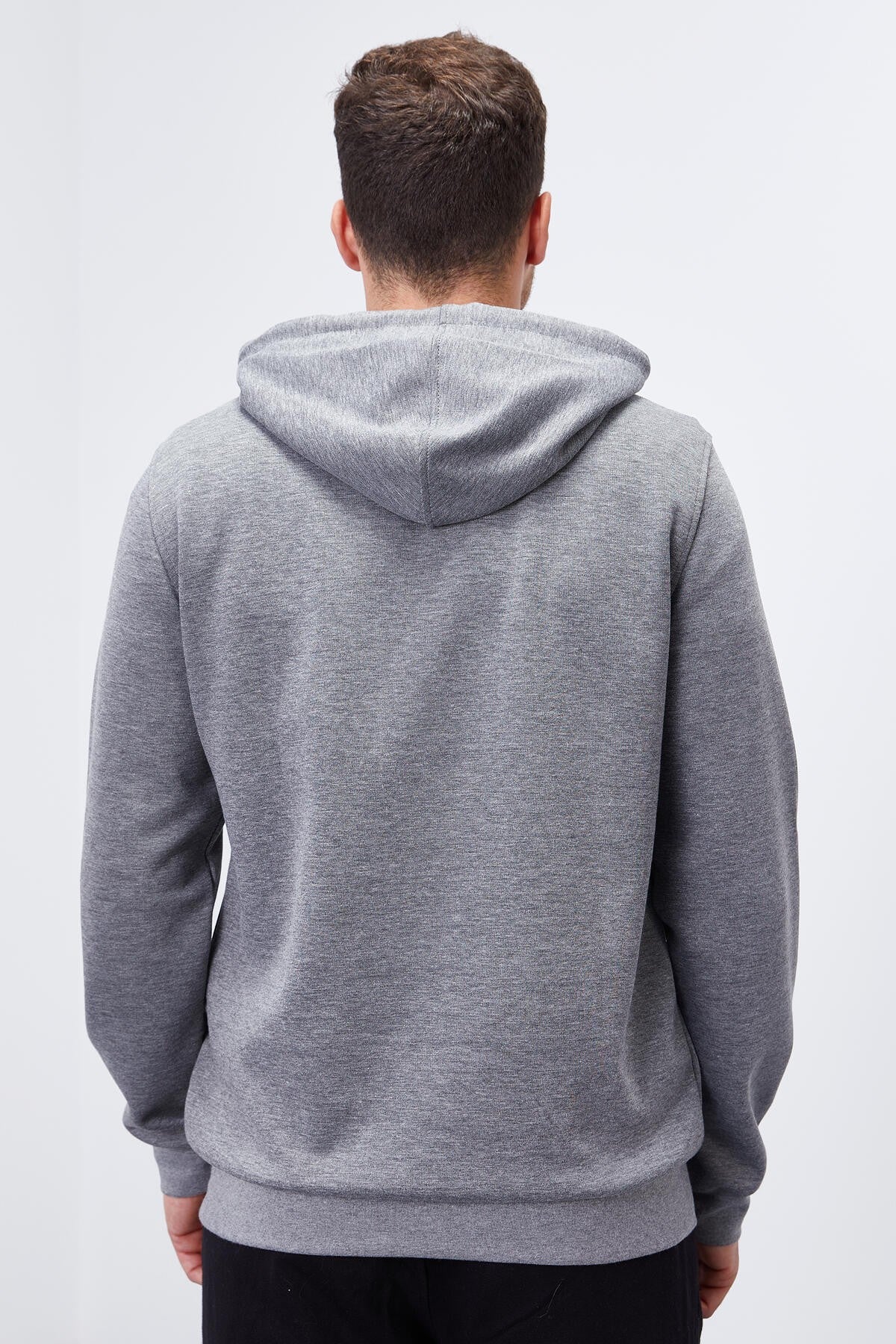 Image of Gri Melanj Kanguru Cep Standart Kalıp Kapüşonlu Erkek Sweatshirt - 87883