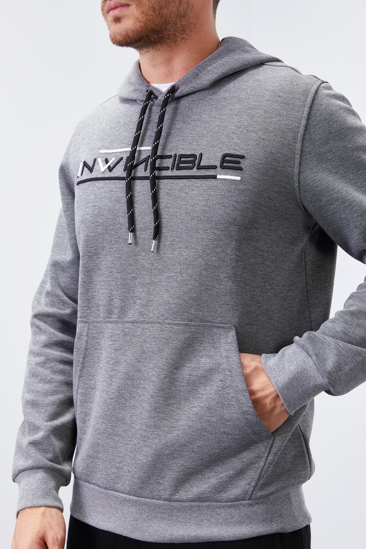 Image of Gri Melanj Kanguru Cep Standart Kalıp Kapüşonlu Erkek Sweatshirt - 87883