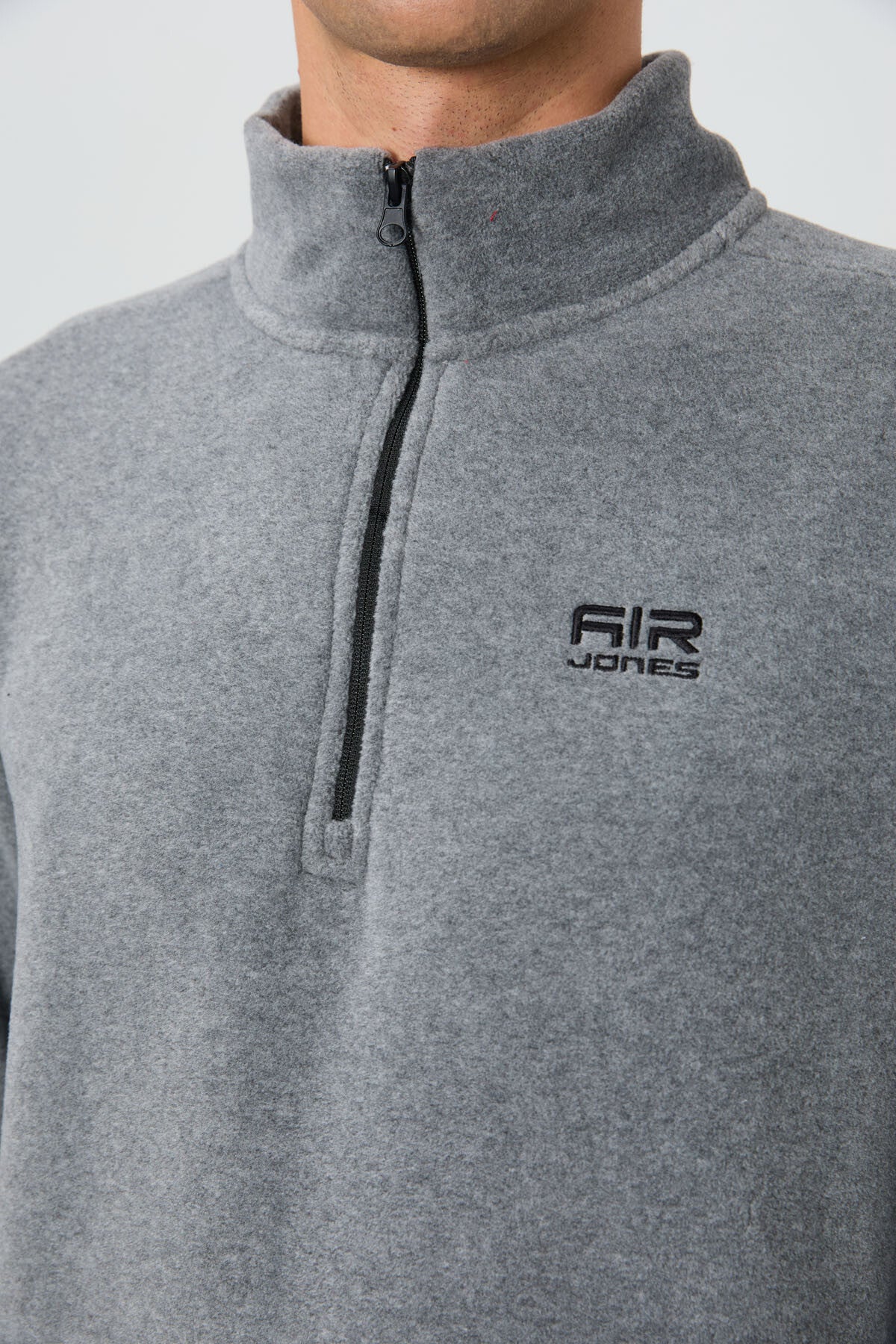 Image of Hanorac din fleece pentru bărbați, River Grey Melange, cu guler înalt - 88310