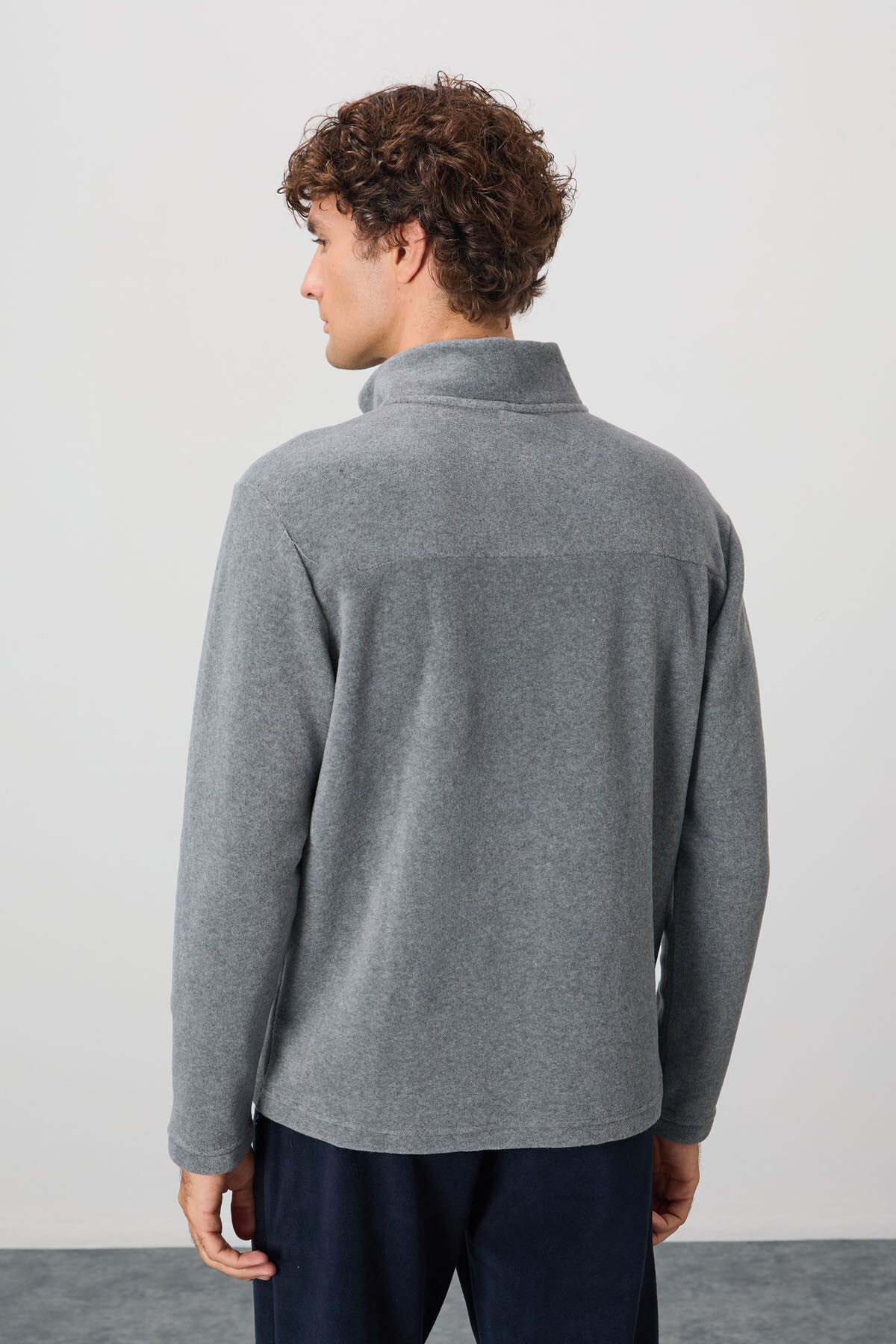 Image of Hanorac din fleece pentru bărbați, River Grey Melange, cu guler înalt - 88310