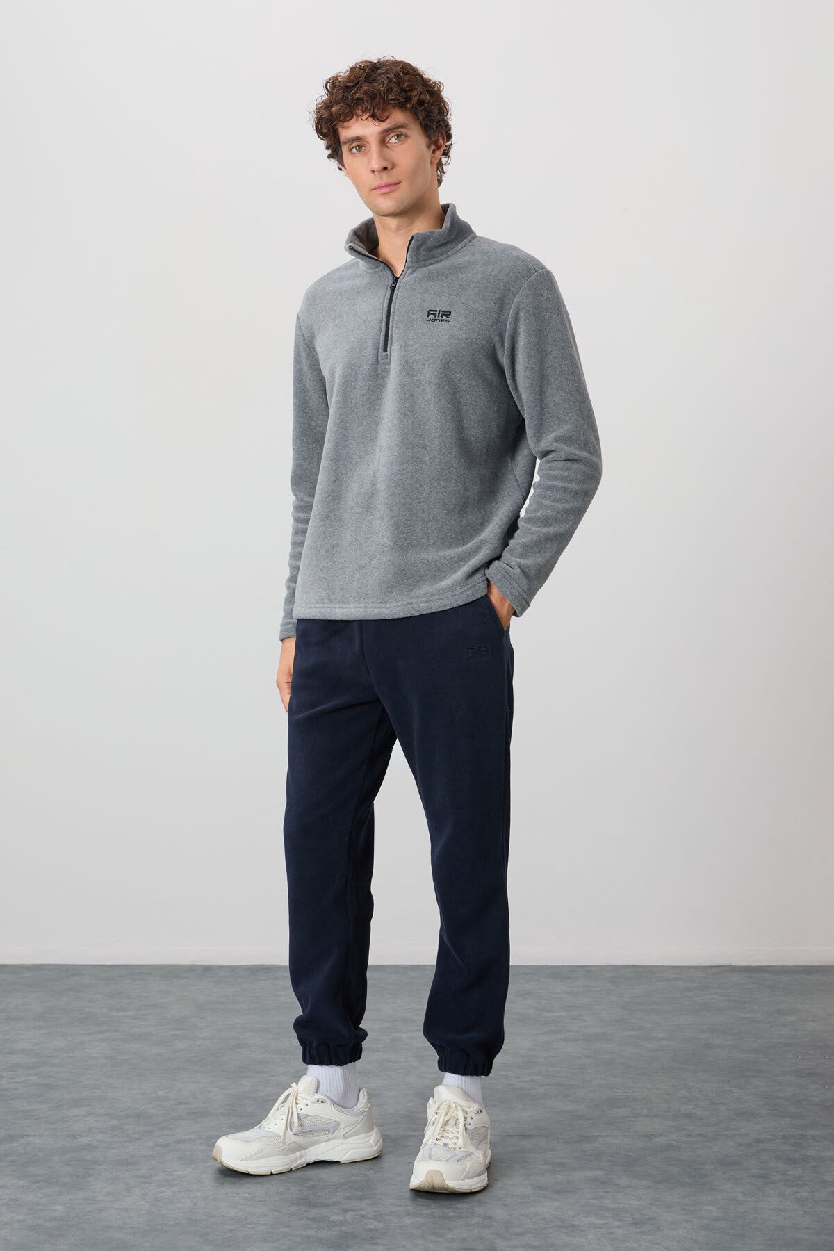 Image of Hanorac din fleece pentru bărbați, River Grey Melange, cu guler înalt - 88310