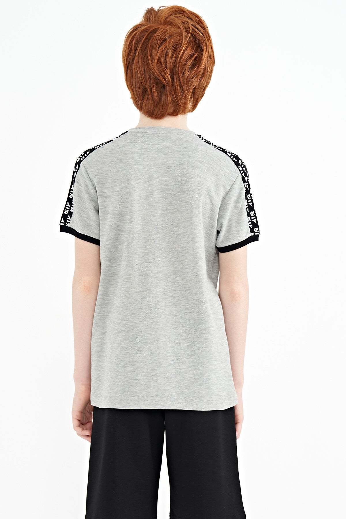 Image of Gri Melanj Omuz Baskı Detaylı Standart Kalıp O Yaka Erkek Çocuk T-Shirt - 11121
